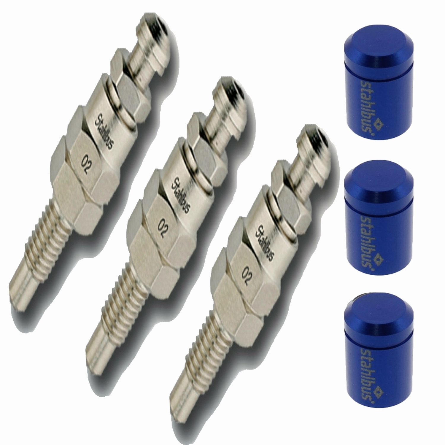 3x stahlbus Schnell-Entlüfterschraube Entlüfterventil M6x1.0x16mm + Alukappe Blau