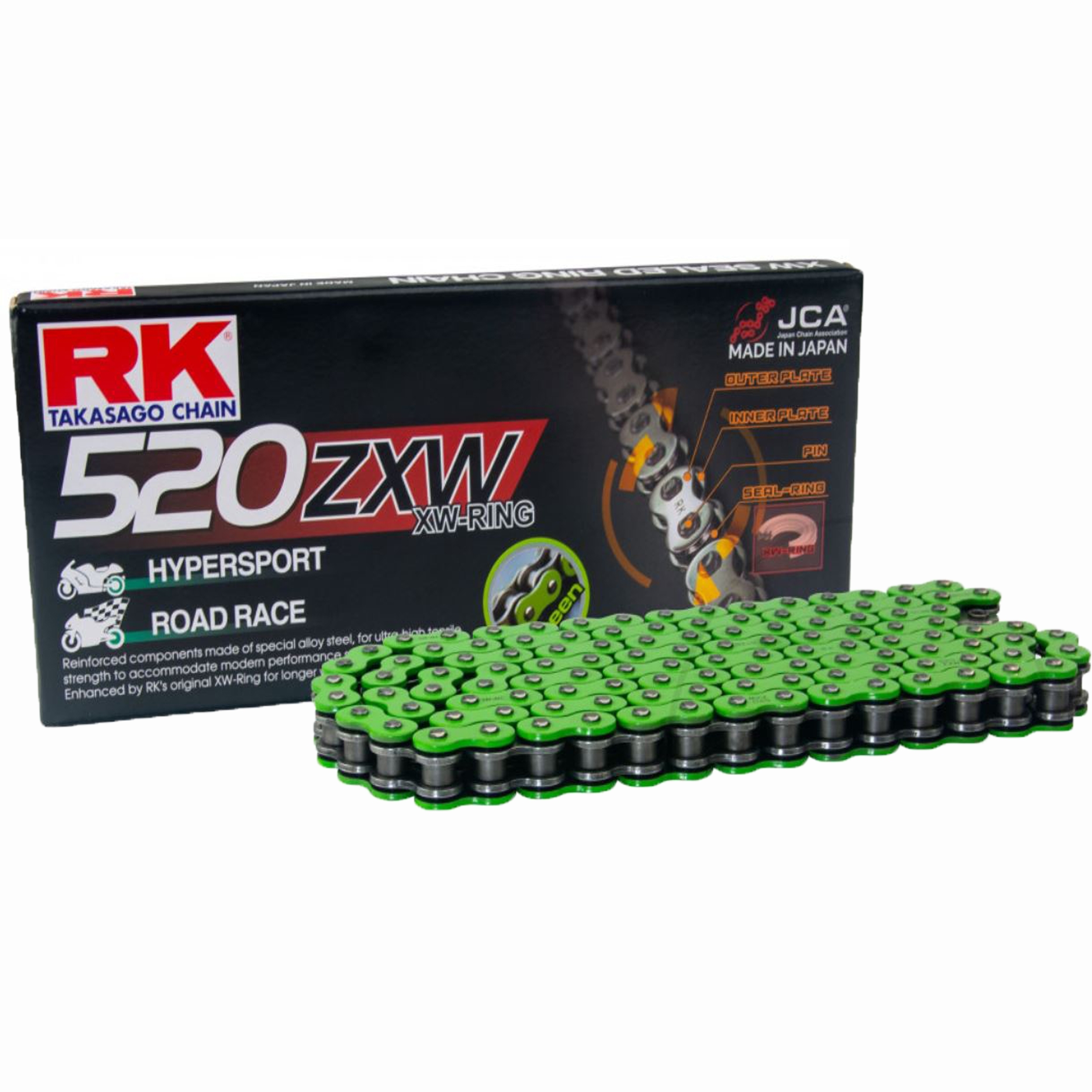 RK GN520ZXW XW-Ringkette Antriebskette verstärkt grün 520 Teilung 114 Glieder +Nietschloss