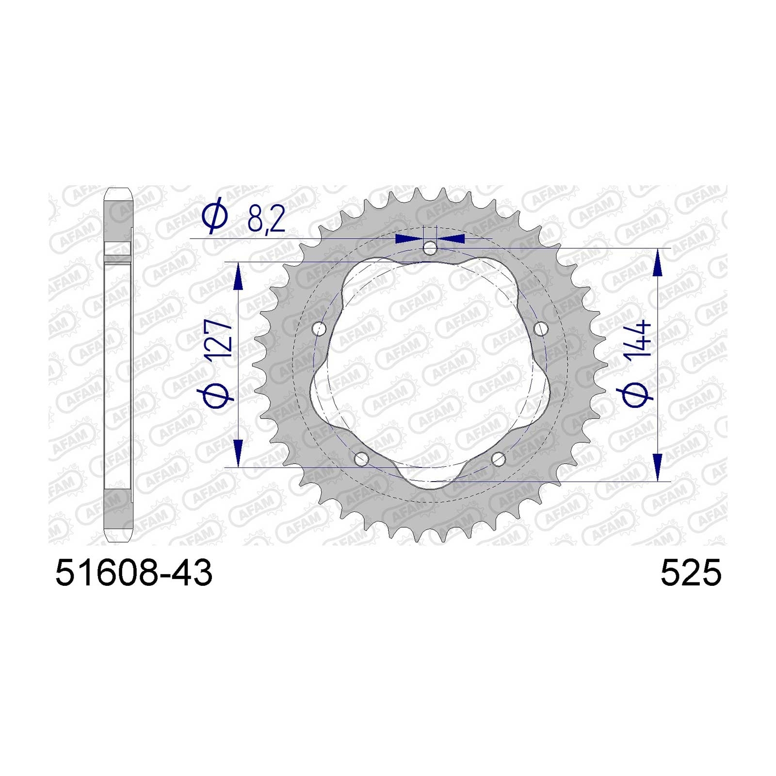 AFAM Kettenrad Teilung 525 43 Zähne Alu gun metal