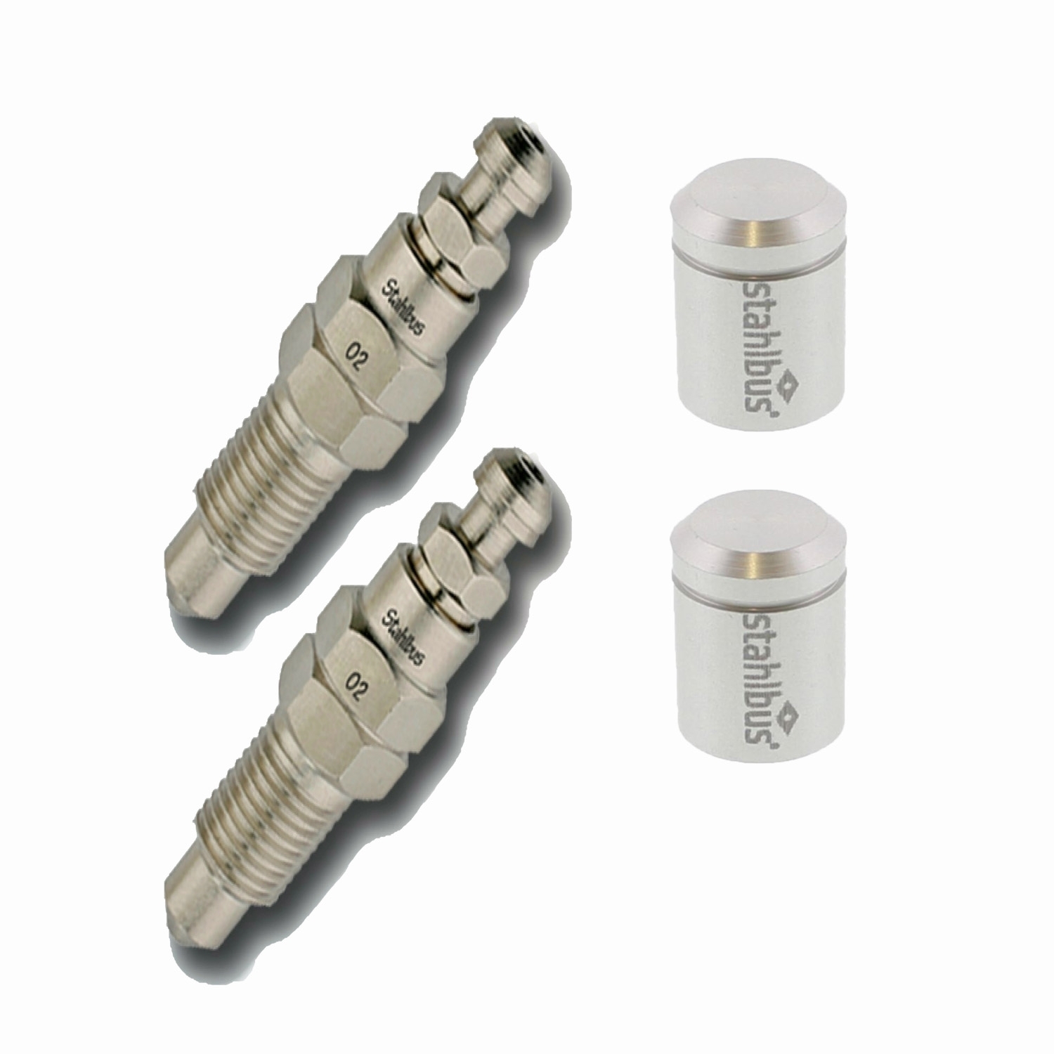 2x stahlbus Entlüfterschraube Entlüftungsventil 3/8 Zoll-24UNFx22 mm + Alukappen Natur