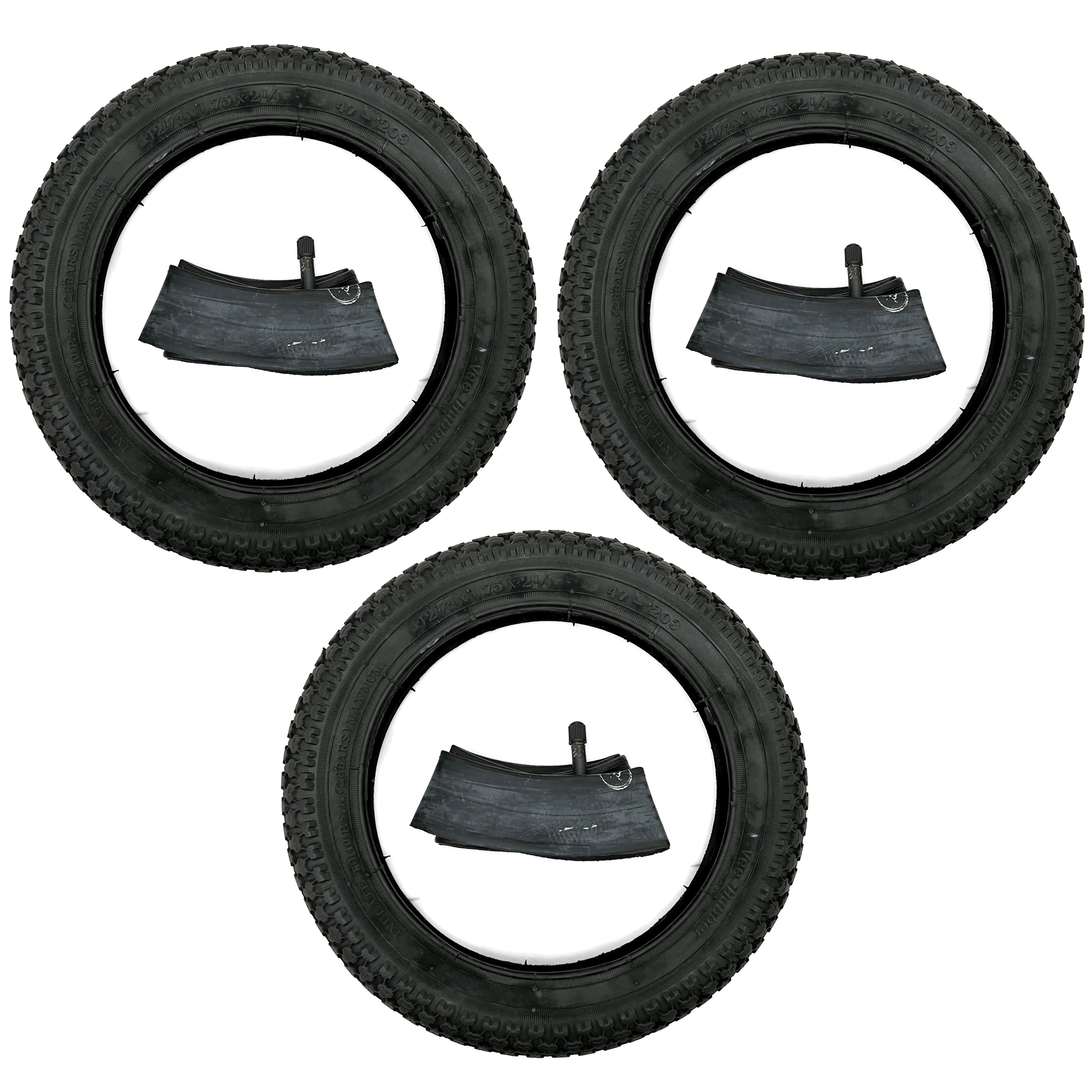 3x Reifen + 3x Schlauch 12 1/2 X1,75X2 1/4 = 47-203 VRB034 BK für Kinderwagen Roller