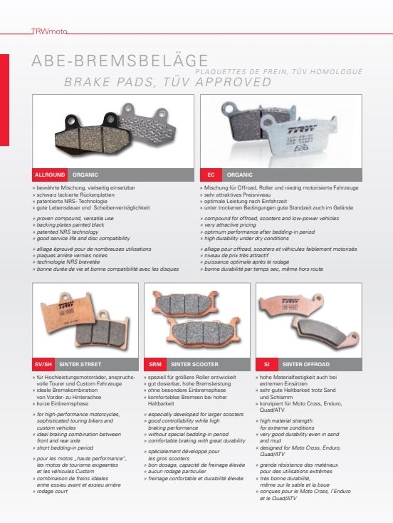 TRW MCB681 Bremsbeläge für Kawasaki ZR ZZR ZX-6R -9R -10R GPZ Suzuki DL GS GSF SFV SV