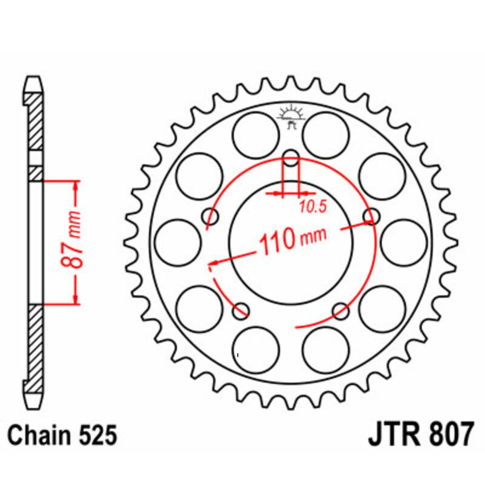 JT Sprockets Kettenrad 45 Zähne Teilung 525 Innendurchmesser 87mm Lochkreis 110mm