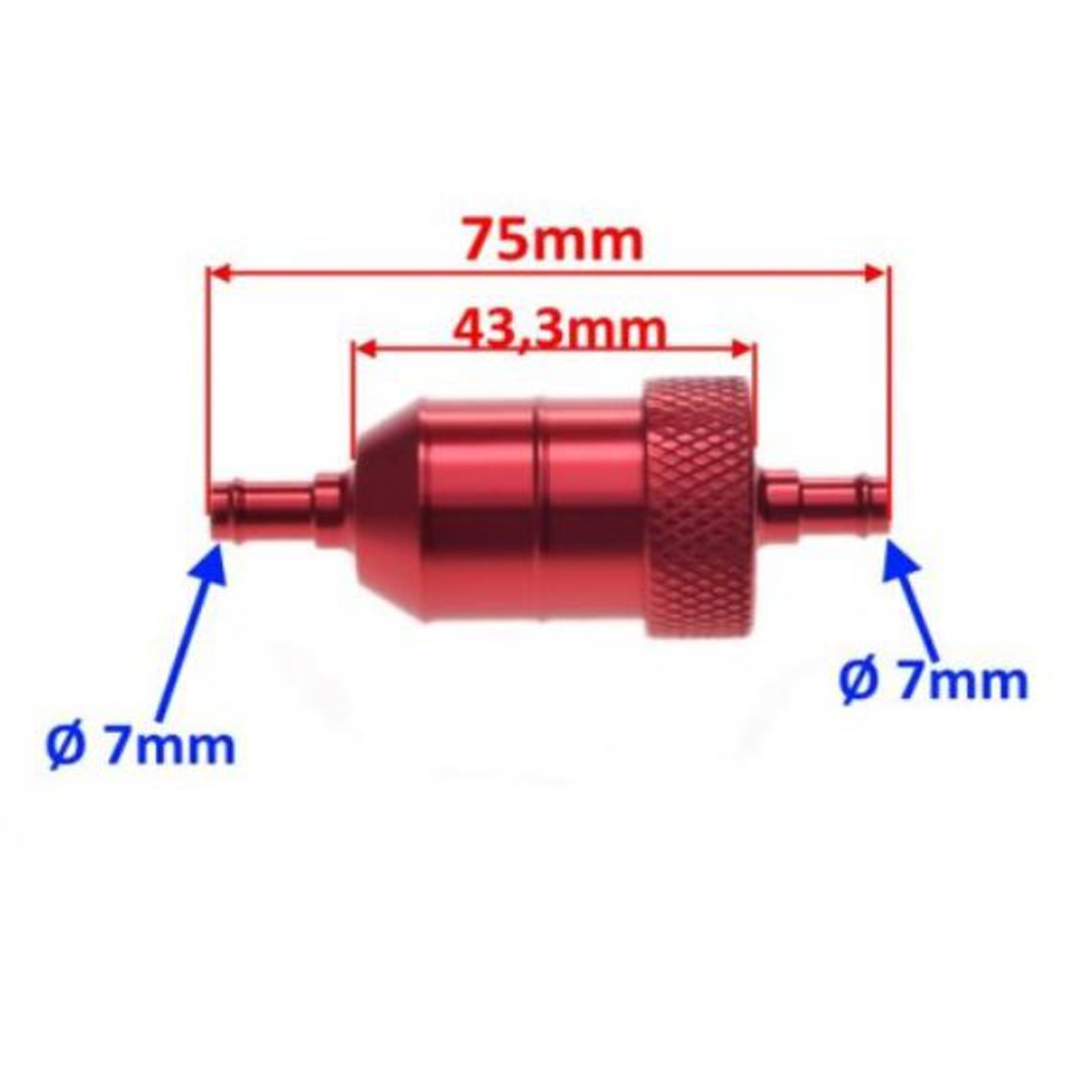 Mini CNC Kraftsstofffilter Benzinfilter 6mm Alu rot Motorrad Moped Quad ATV