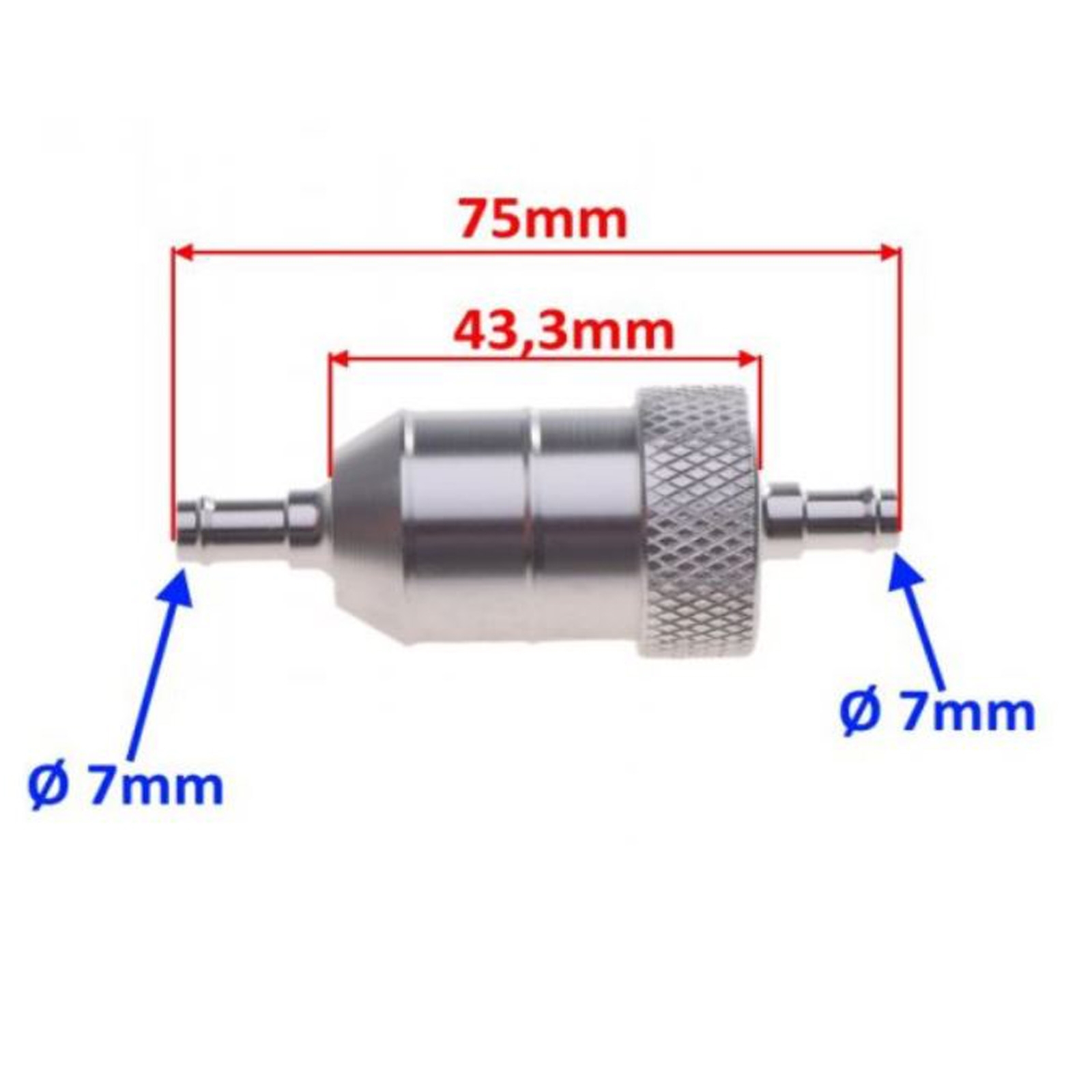 2x Mini CNC Kraftsstofffilter Benzinfilter 6mm Aluminium chrom für Moped Mofa Motorrad Quad