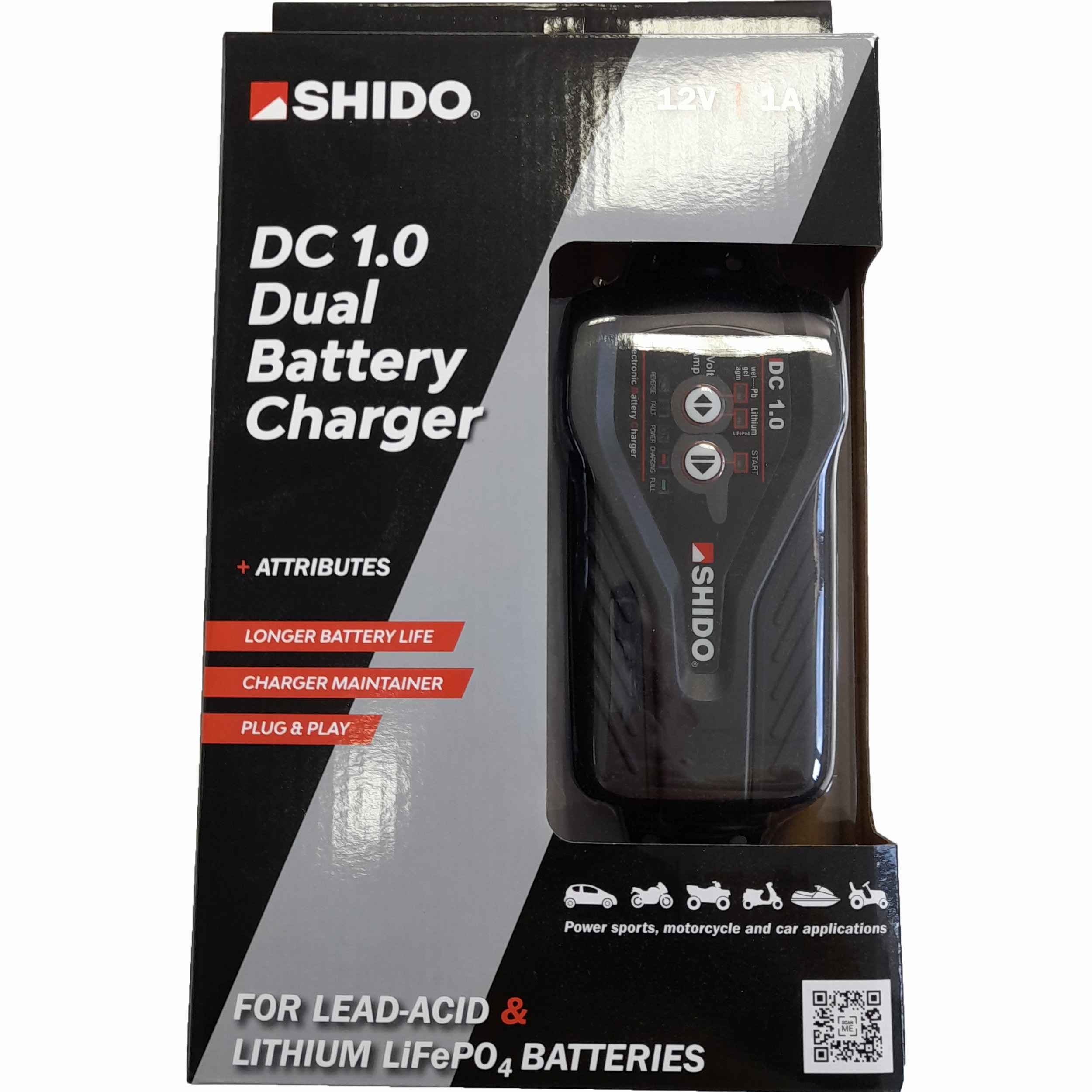 Shido DC 1.0 Black Edition Duales Batterieladegerät Ladegerät Blei-, Säure- und Lithium Batterien