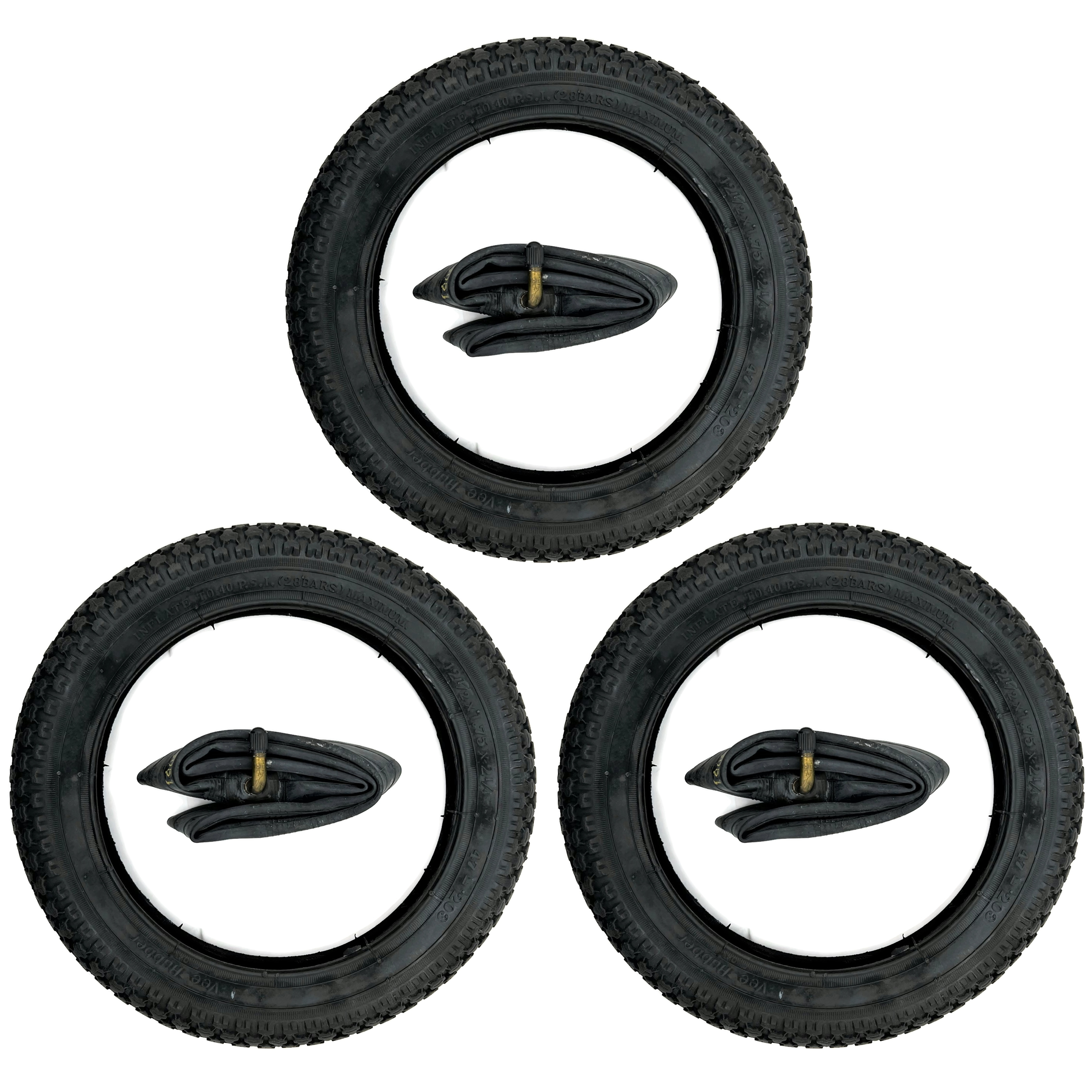 3x Reifen + 3x Schlauch 12 1/2 X1,75X2 1/4 = 47-203 VRB034 BK für Kinderwagen Roller