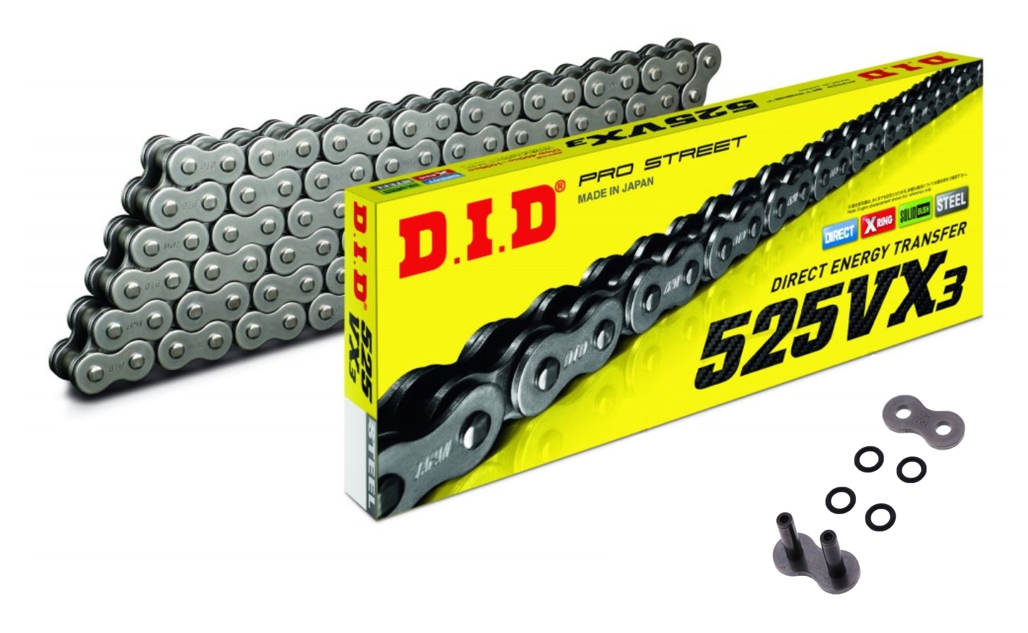 DID 525VX3 Motorrad X-Ringkette verstärkt 525 Teilung 102 Glieder offen + Nietschloss