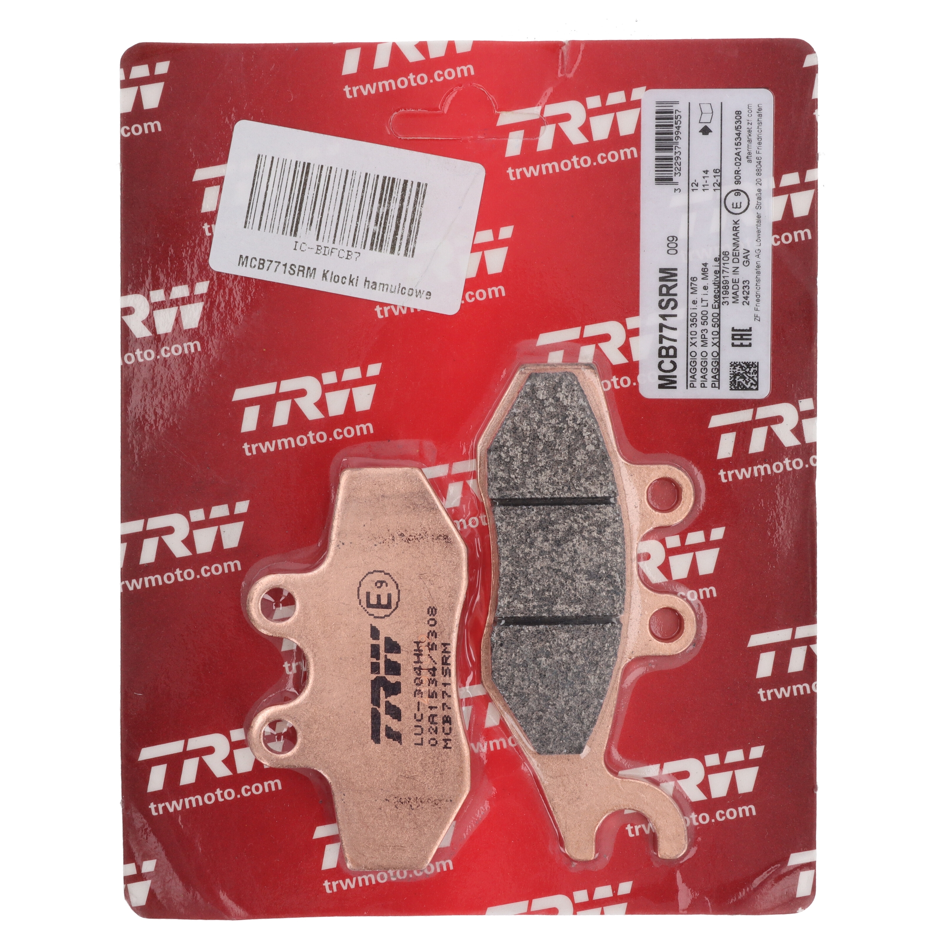 TRW MCB771SRM Bremsbeläge hinten für Piaggio MP3 X9 X8 Xevo X7 Beverly X10