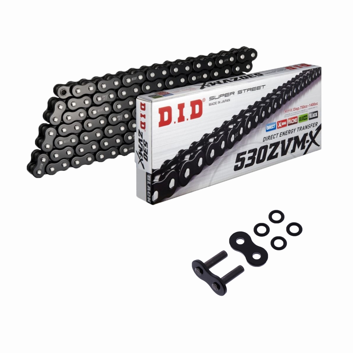 DID ZVMX Motorrad X-Ringkette Schwarz 530 Teilung 120 Glieder offen +Nietschloss