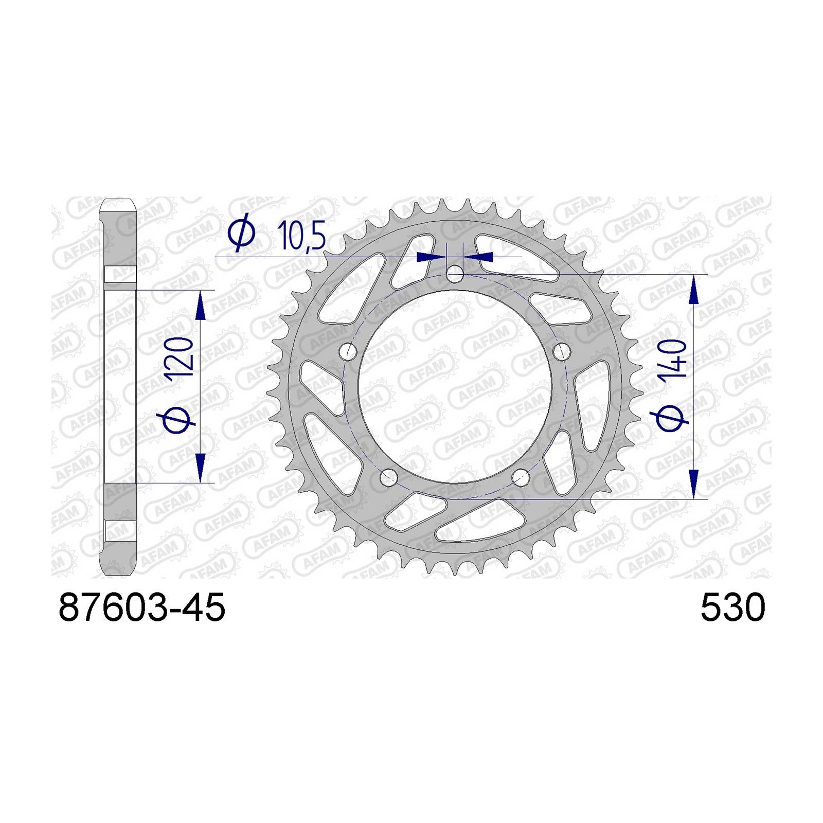 AFAM Kettenrad Teilung 530 45 Zähne Alu gun metal