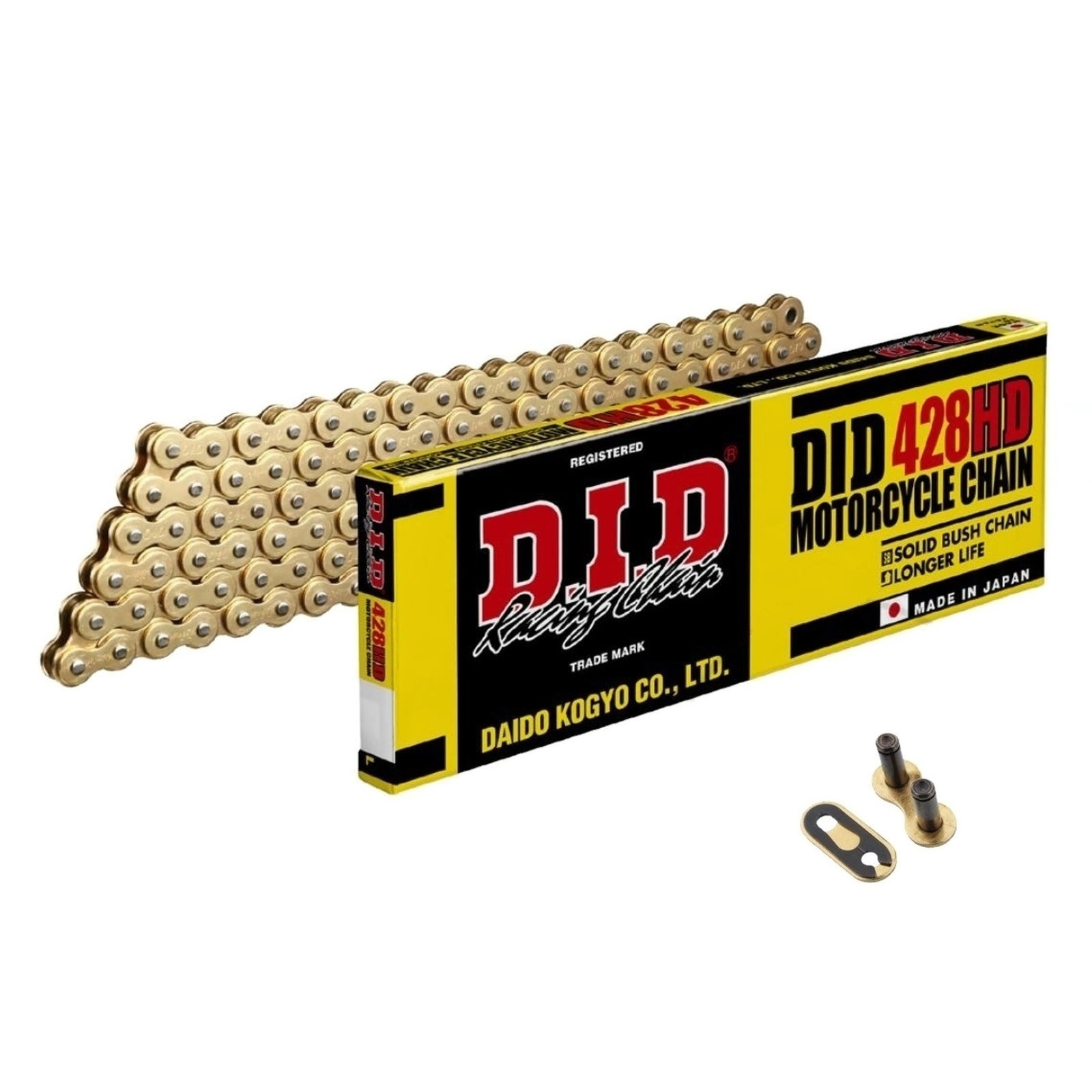 DID 428HD Motorradkette gold 428 Teilung 148 Glieder offen +Clipschloss