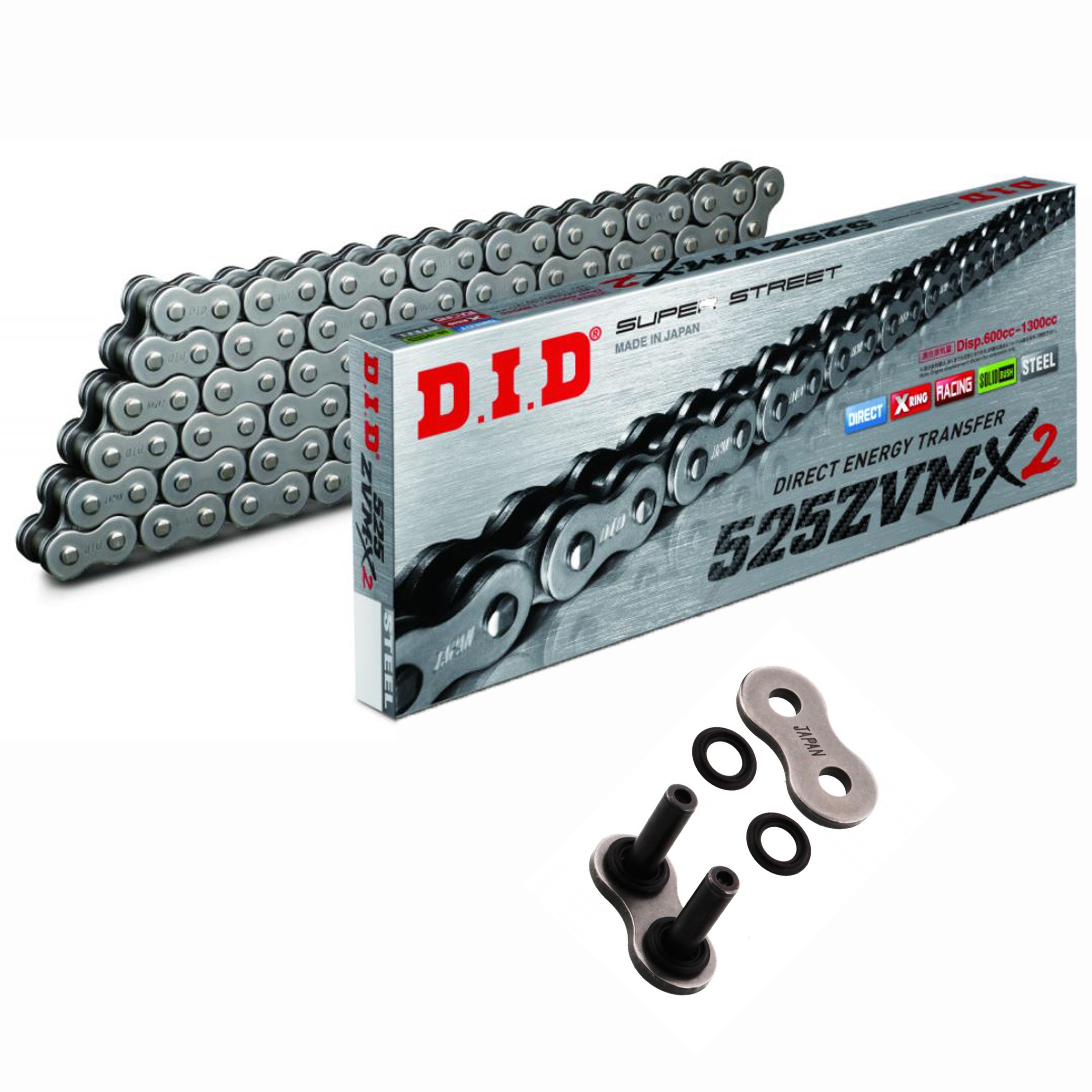 DID ZVMX2 Motorrad X-Ringkette verstärkt 525 Teilung 112 Glieder offen +Nietschloss