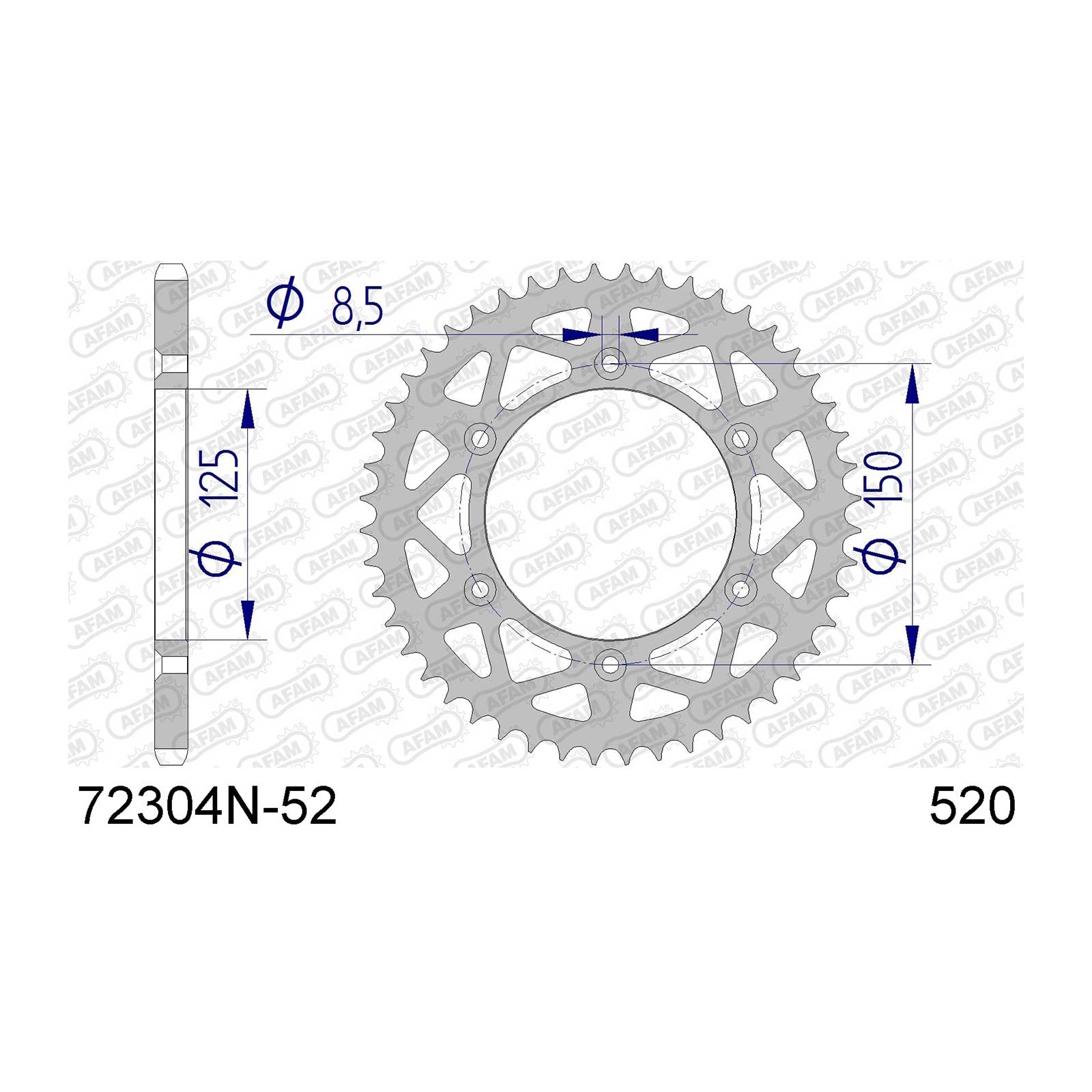 AFAM Kettenrad Teilung 520 52 Zähne Alu silber