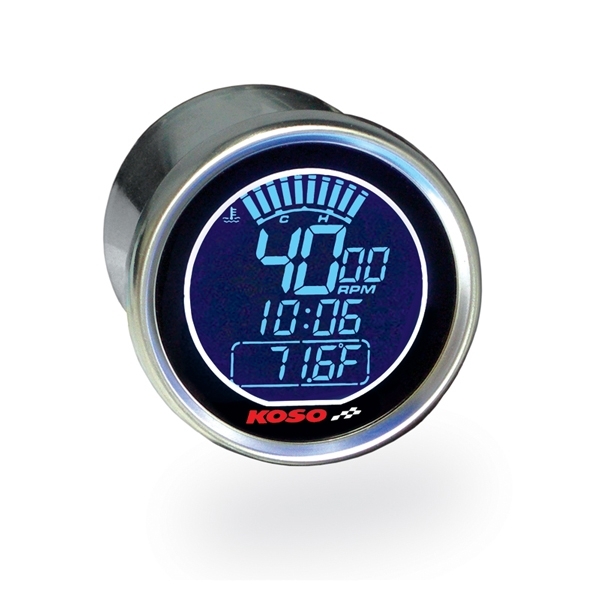 KOSO D55 DL-01R Tachometer / Thermometer schwarze LCD-Anzeige blaue Schrift