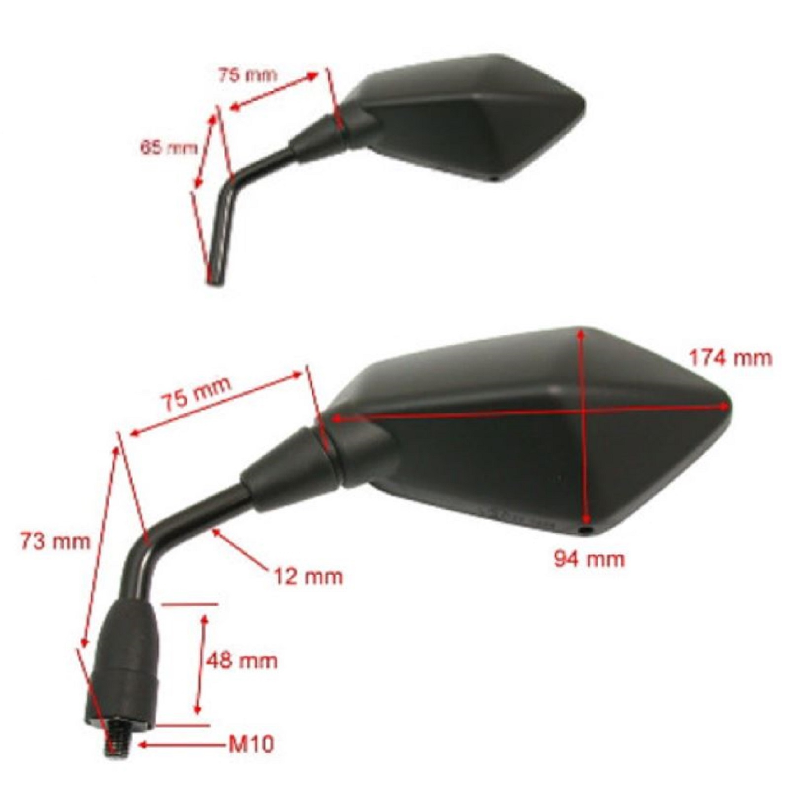 Spiegel für Kawasaki Z1000 2007-2009 Z750 2007-2010 rechte Seite E-geprüft