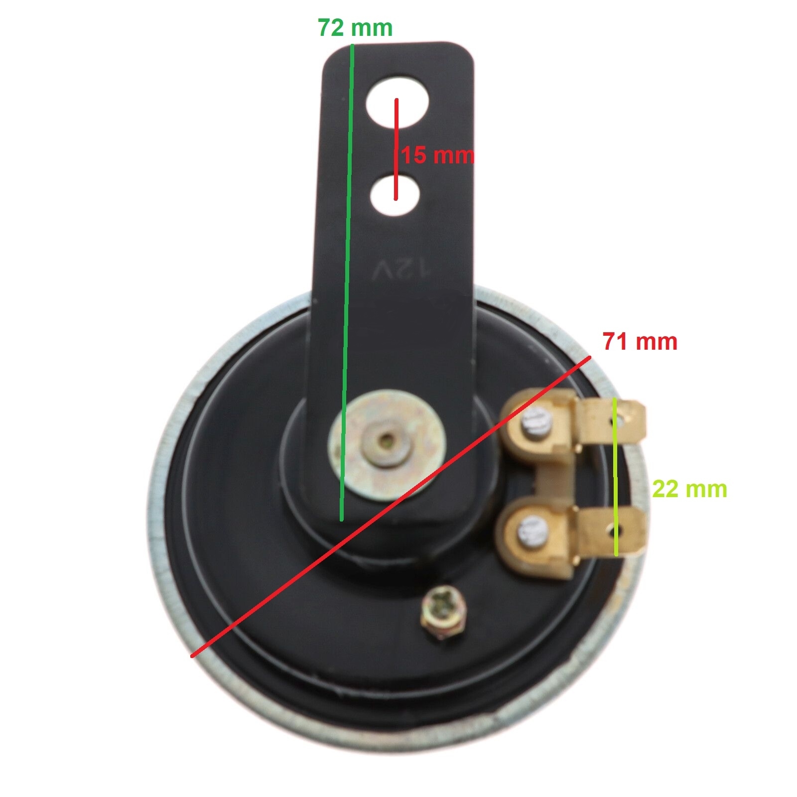 Hupe 12V für Motorrad Quad ATV Roller Moped Mofa bike signal 71 mm chrom/rot