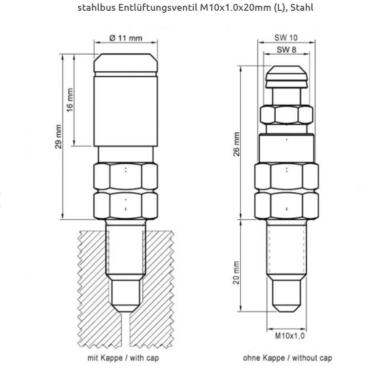 SB-110413 stahlbus Schnell-Entlüfterschraube Entlüftungsventil M10x1x20mm +Alukappe Rot