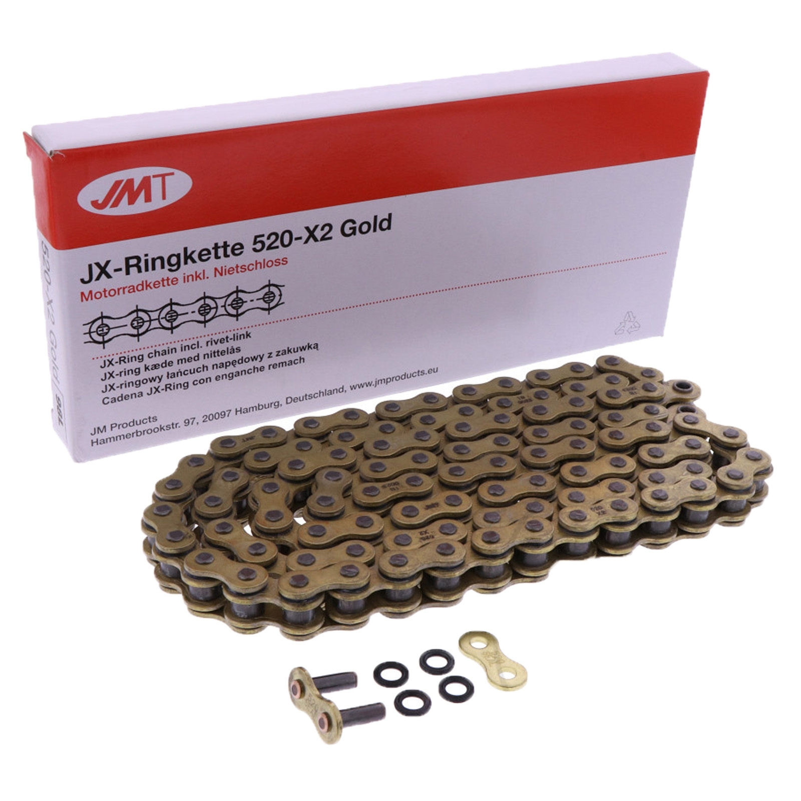 JMT 520-X2X120L X-Ringkette 520 Teilung 120 Glieder gold offen & Nietschloss