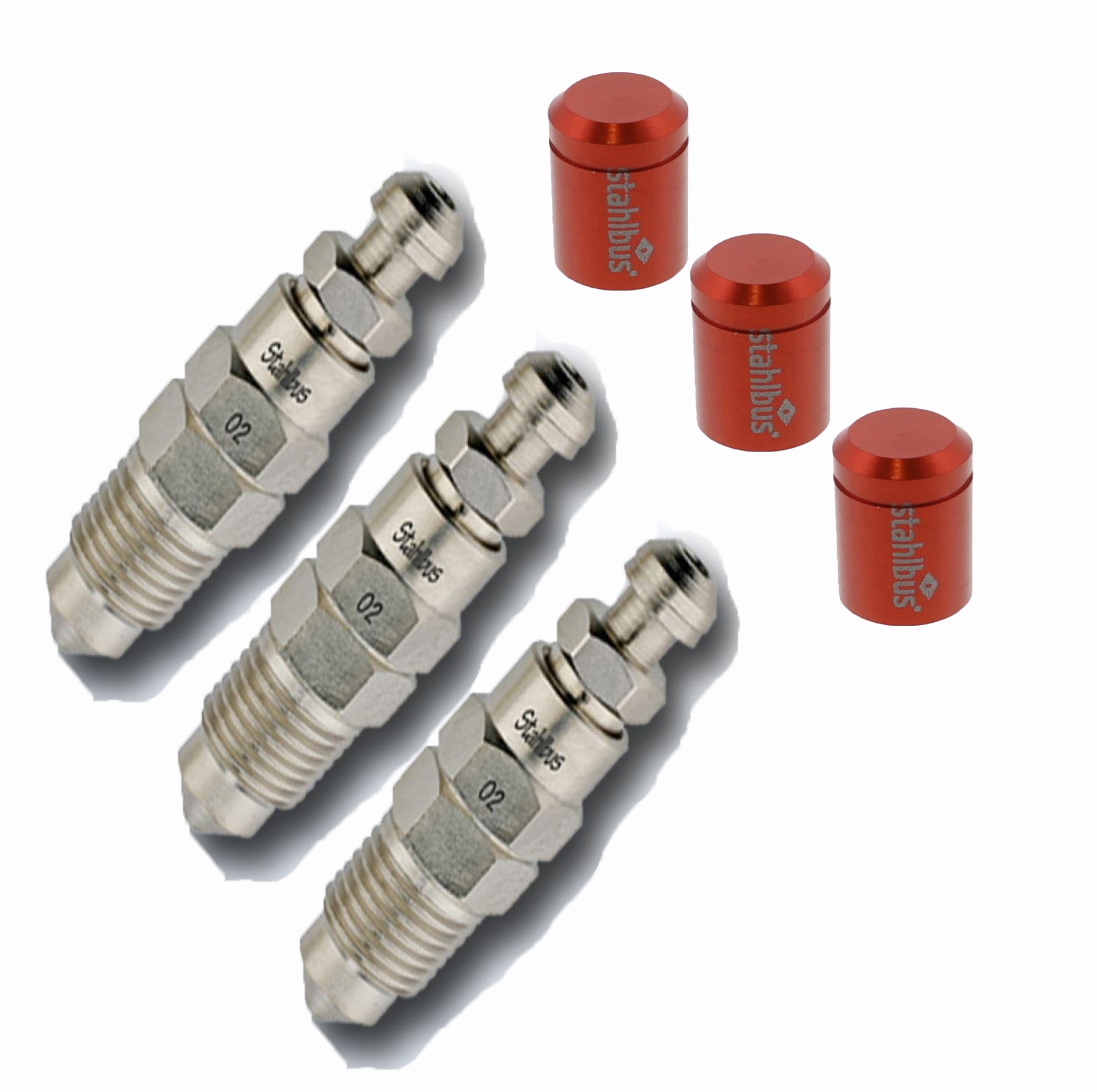 SB-110412 3x stahlbus Schnell-Entlüfterschraube M10x1.0x14mm + Ventilkappe Rot