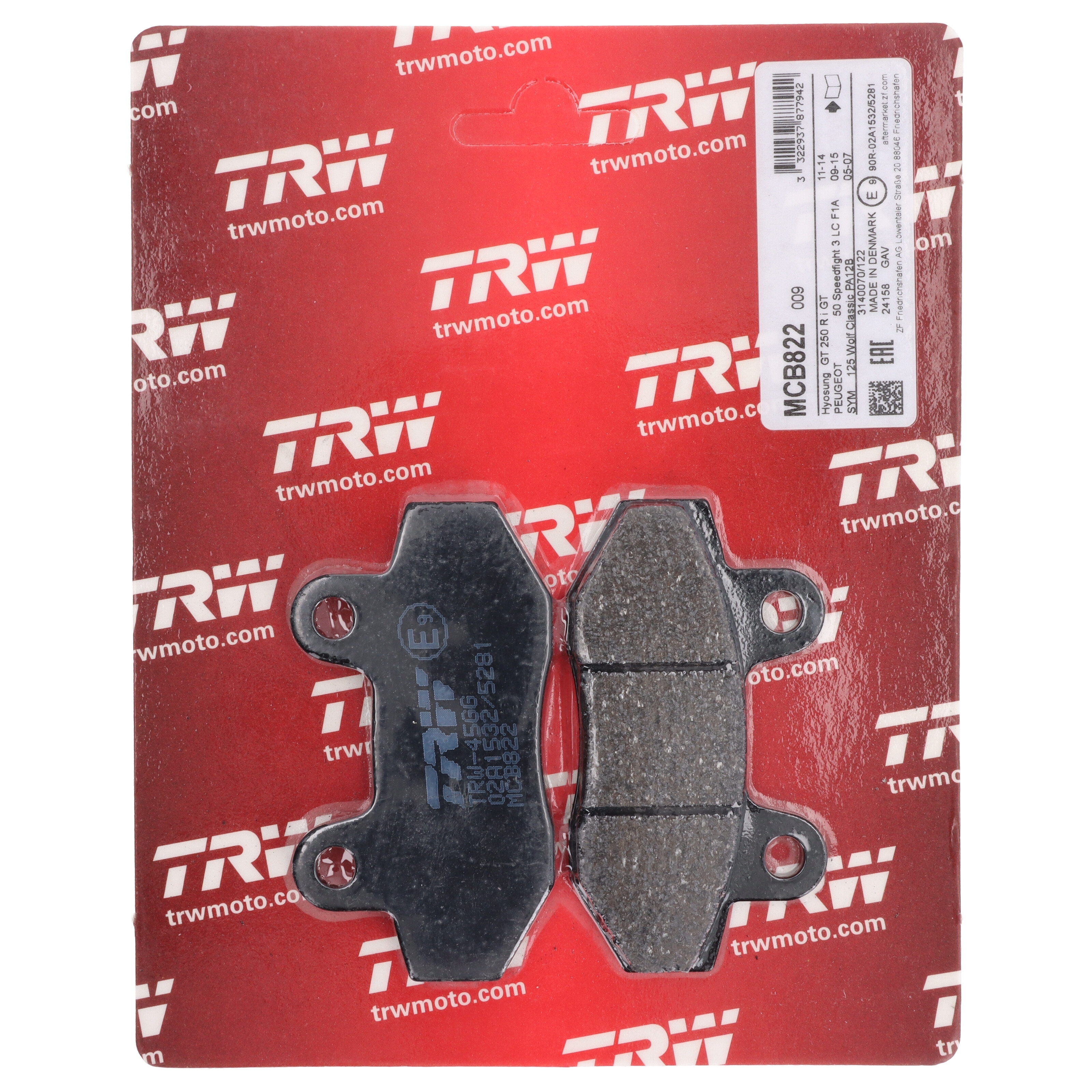 TRW MCB822 Bremsbeläge für Peugeot Speedfight 50 Hyosung GT GV Jonway Honda Kreidler Rex Sachs