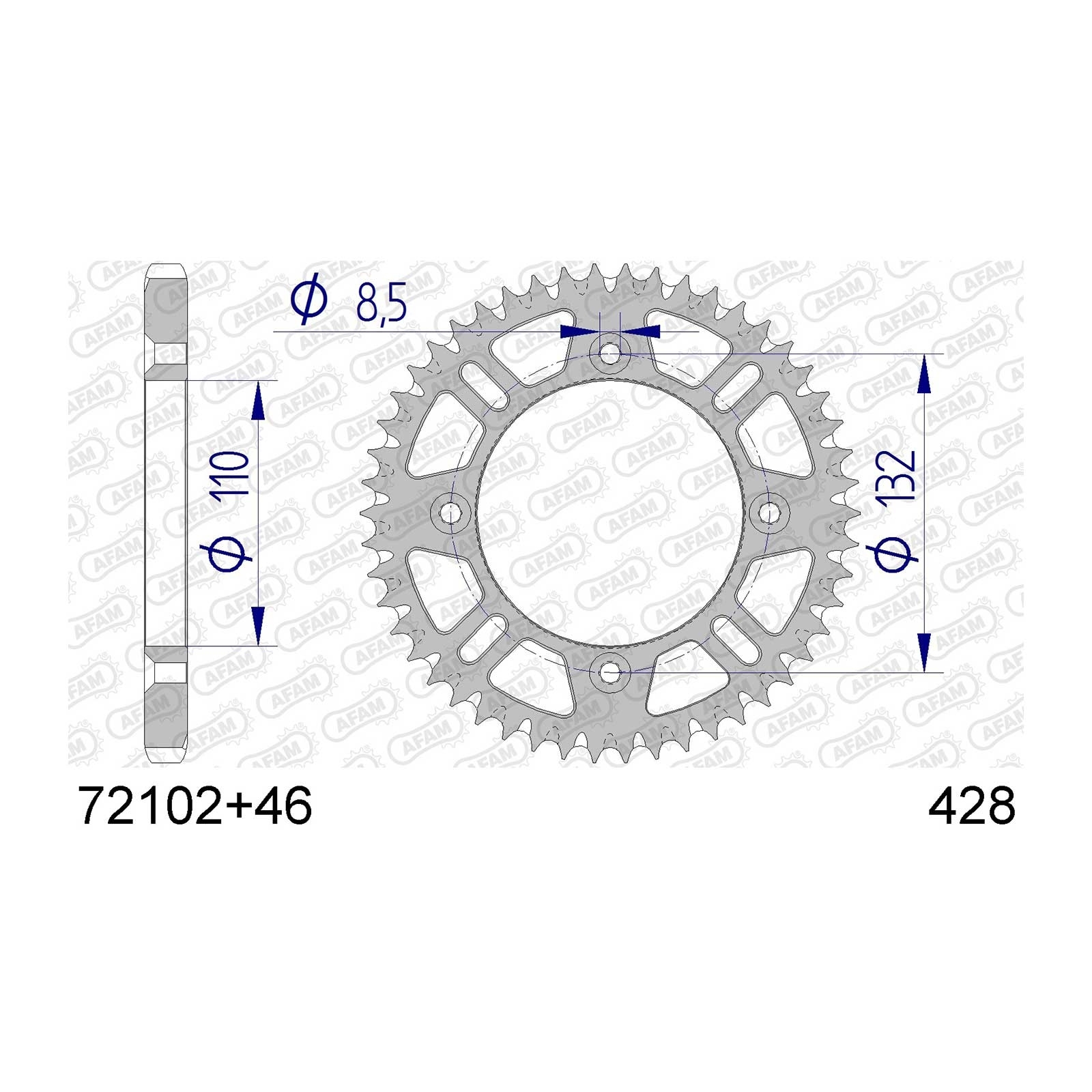 AFAM Kettenrad Teilung 428 46 Zähne Alu gun metal selbstreinigend
