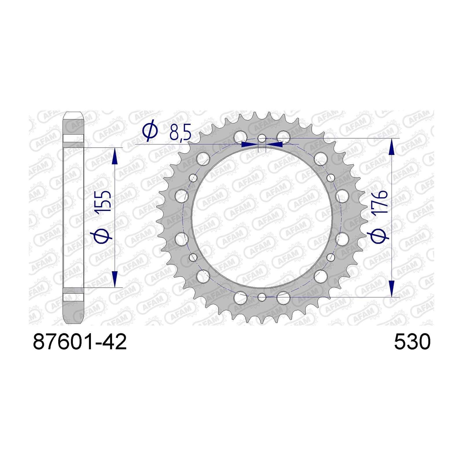 AFAM Kettenrad Teilung 530 42 Zähne Alu gun metal