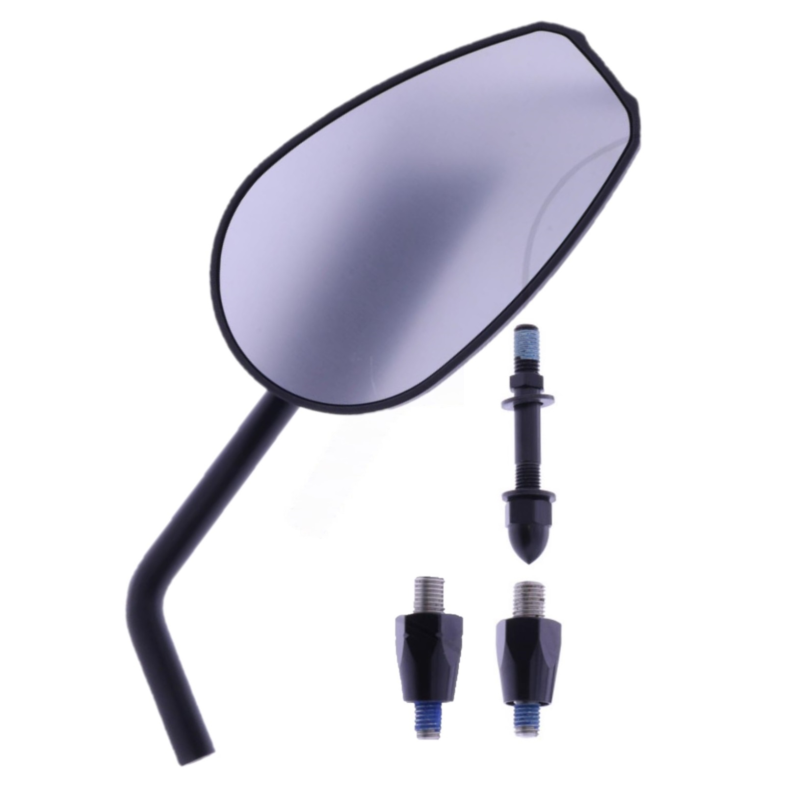 Spiegel universell für viele Fahrzeuge aus Aluminium in schwarz mit M10 Gewinde für die rechte Seite