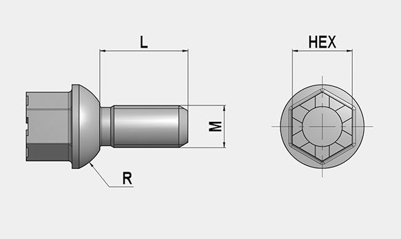 1 X Radschraube Kugelbund 45 mm M14X1.5 SW17 R14
