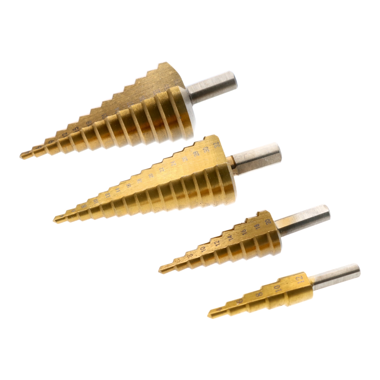 4x HSS Stufenbohrer Kegelbohrer Set 4-12/20/32/39 mm Schälbohrer Konusbohrer Blechbohrer