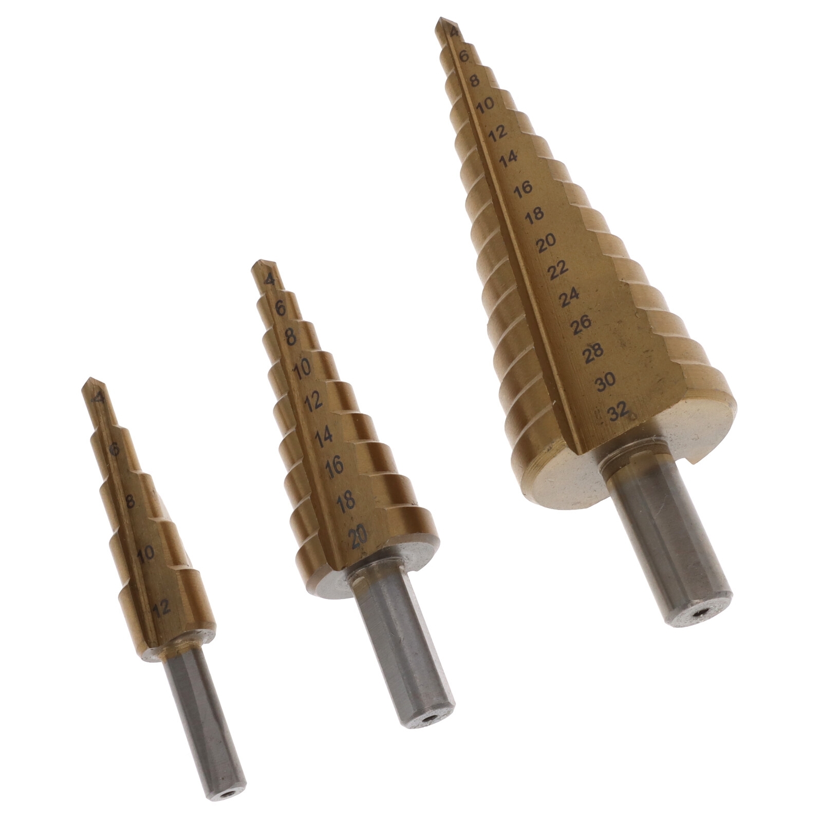 3x HSS Stufenbohrer Kegelbohrer Set 4-12/20/32 mm Schälbohrer Konusbohrer Blechbohrer