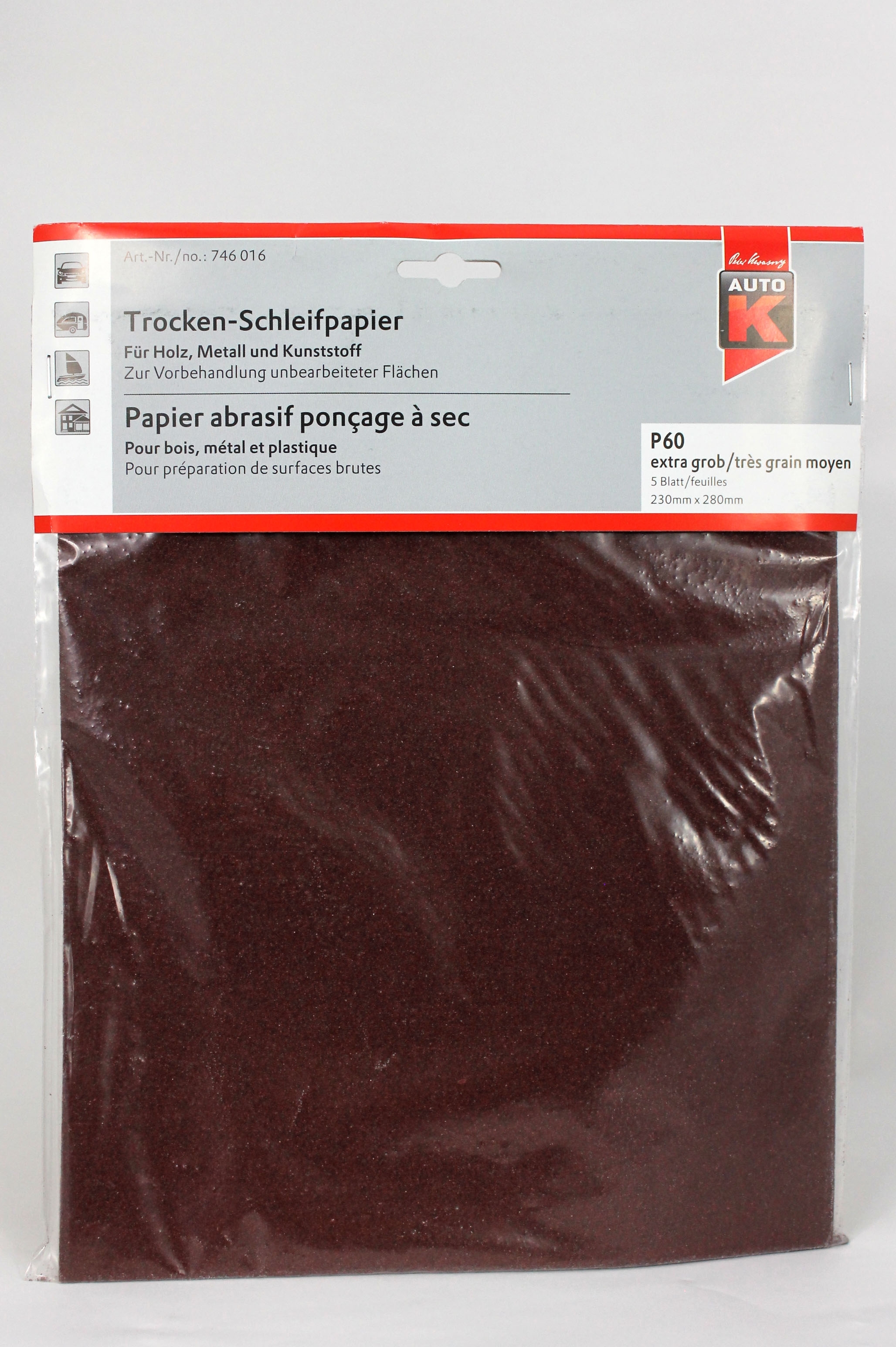 Kwasny Auto K Trocken-Schleifpapier extragrob P60 5 Blatt 230 x 280mm
