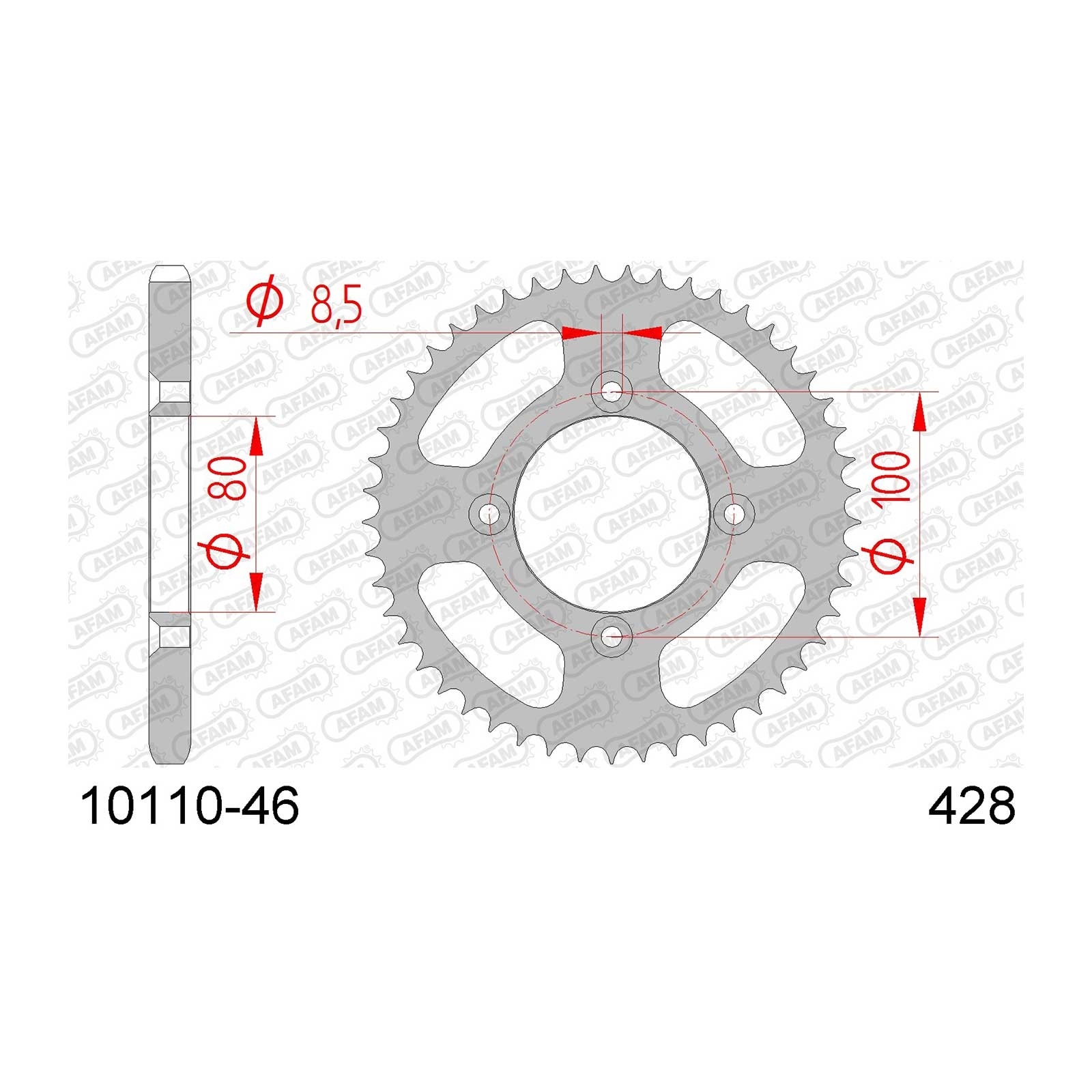 AFAM Kettenrad Teilung 428 46 Zähne Stahl silber