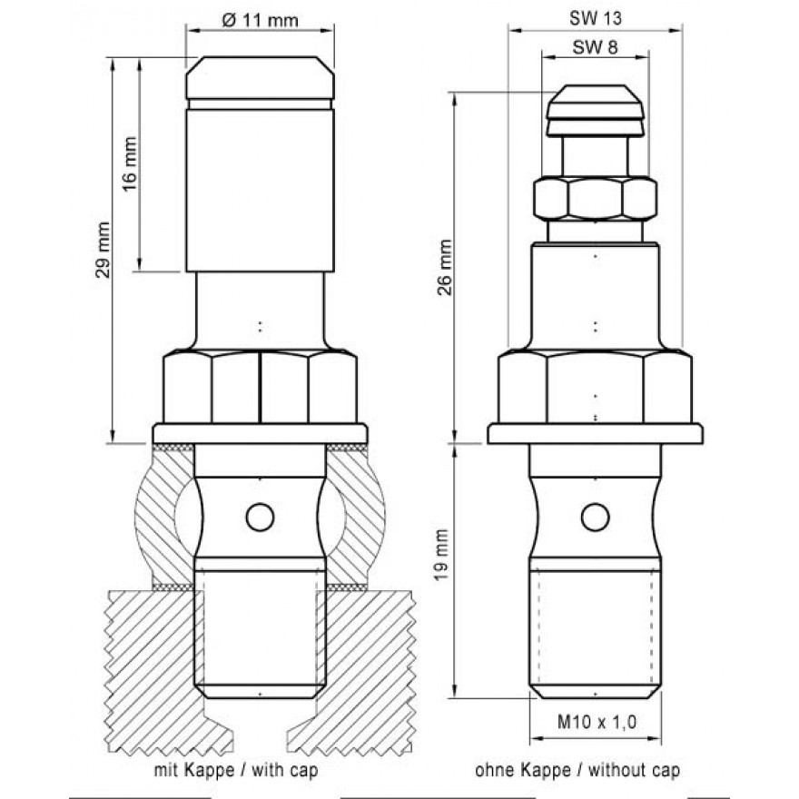 SET Stahlbus Hohlschrauben mit Entlüftungsventil M10x1.0 Alu + 2 Abdeckkappen nickel