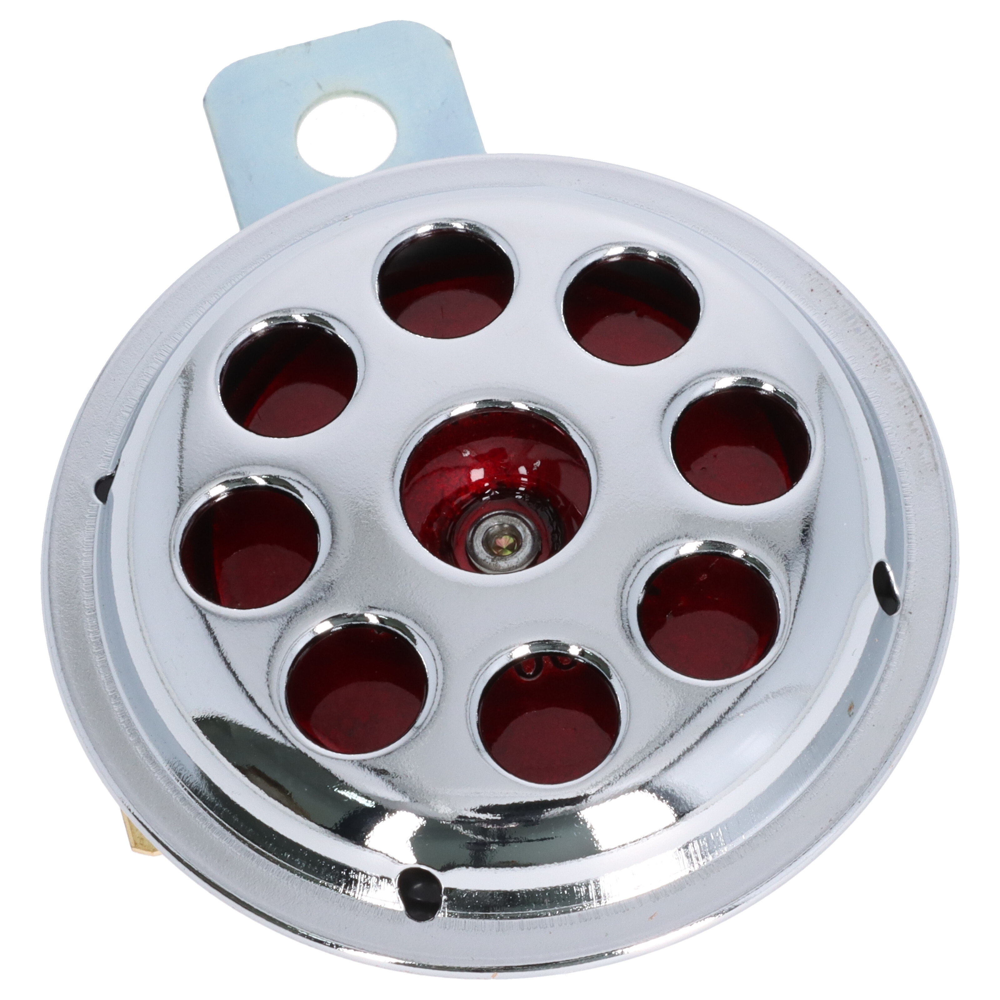 Motorrad Hupe chrom/rot, 12 Volt, 71 mm