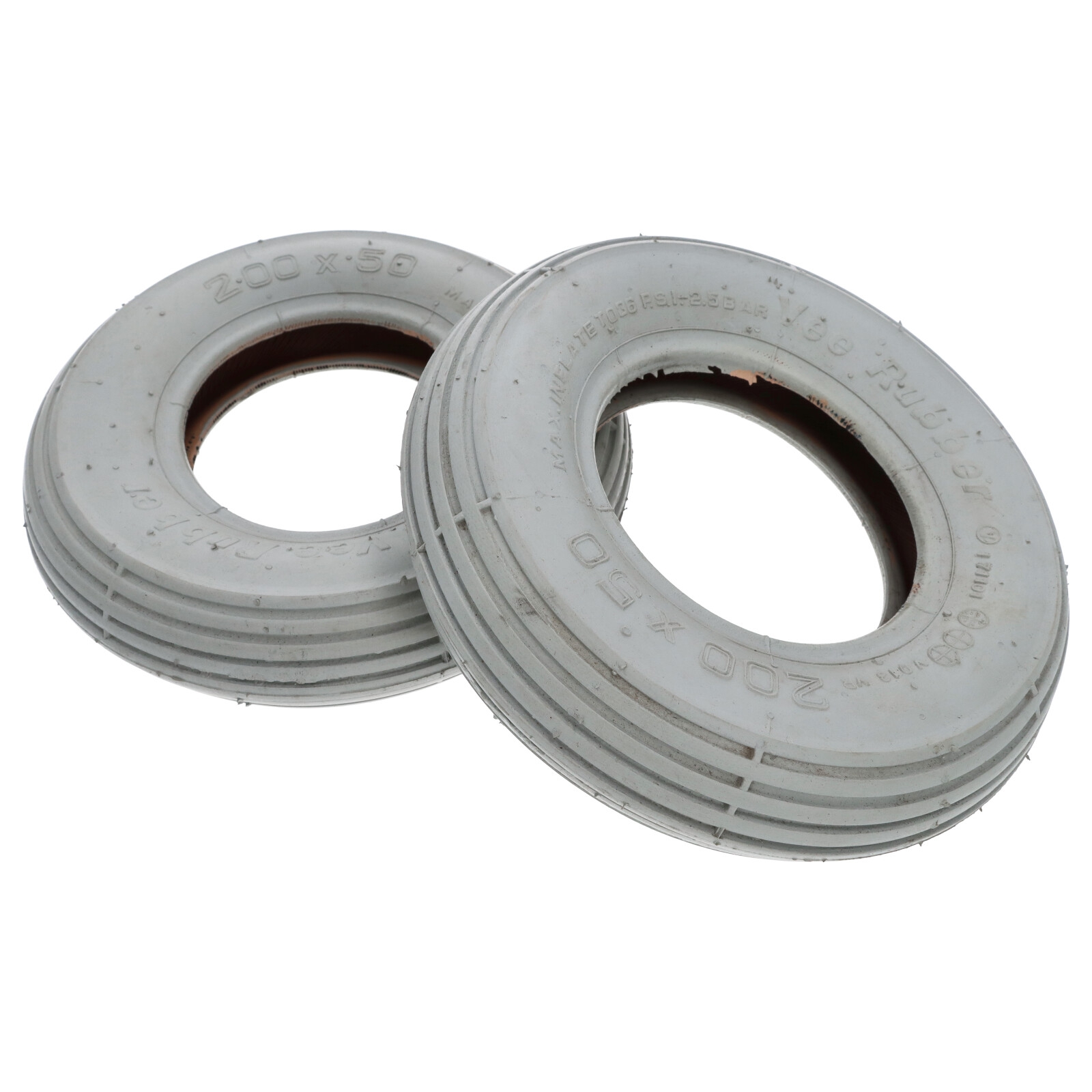 2x Reifen Luftreifen für Rollstuhl 200 x 50 VRB013 8x2 90/30 4PR Satz Rollstuhlreifen grau
