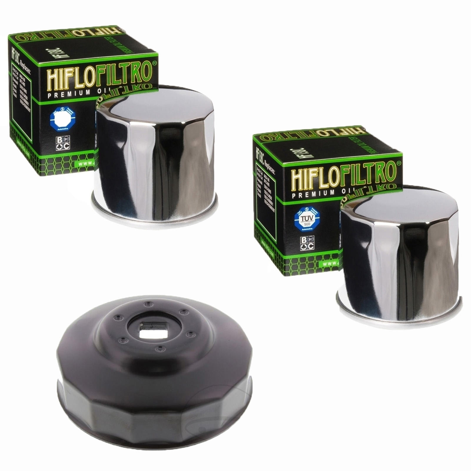 Satz Ölfilter chrom für Aprilia Kawasaki Suzuki Sachs Cagiva Kymco +Ölfilterschlüssel