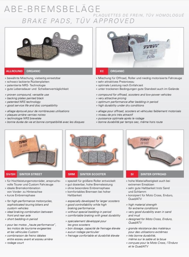 TRW MCB512SV Sintermetall Bremsbeläge vorne für Honda CB CBR CX CBX CMX GB GL NS VF VFR XL XLV