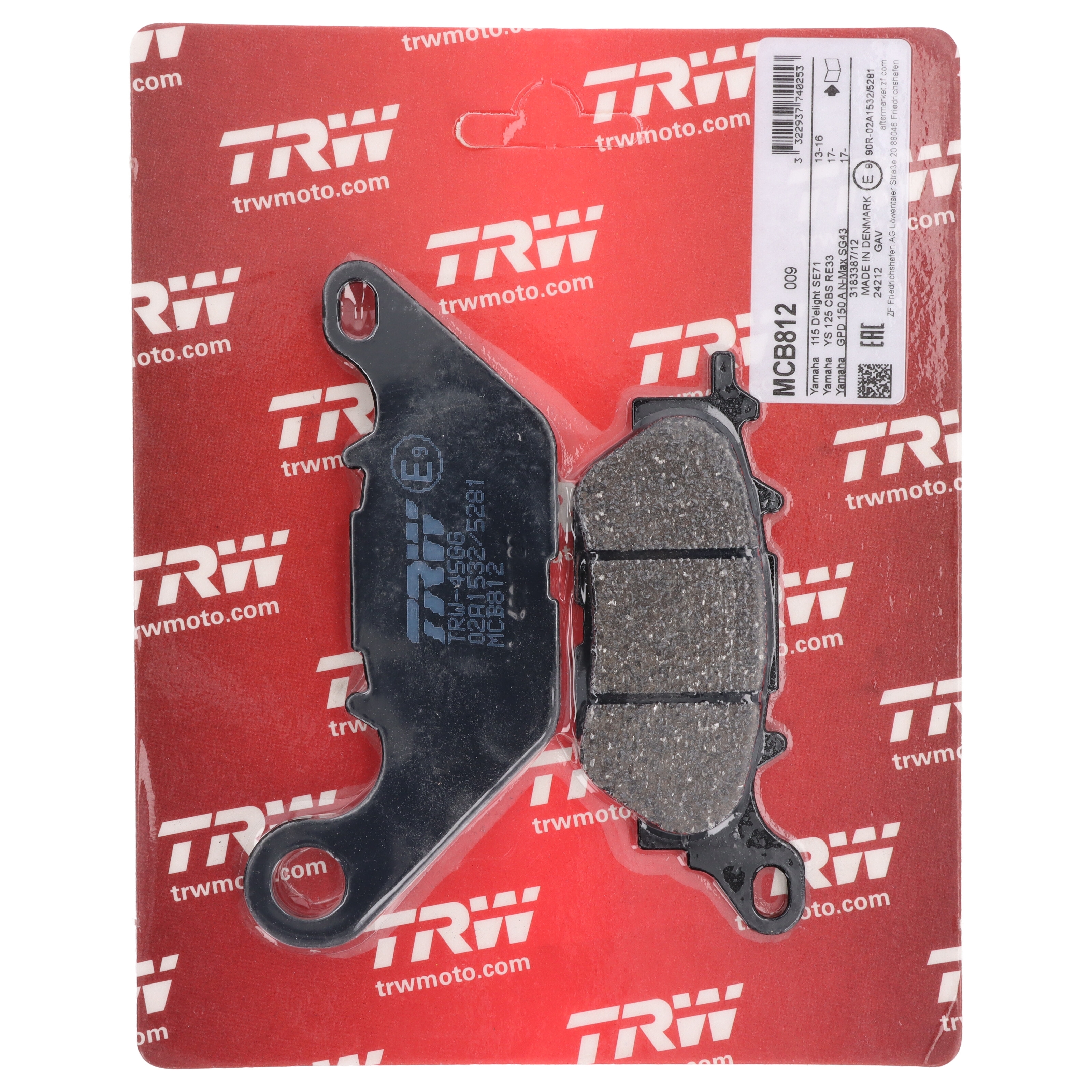 TRW MCB812 Bremsbeläge für Yamaha YBR125 ED YS XC HW 125 GPD125 150 NMax