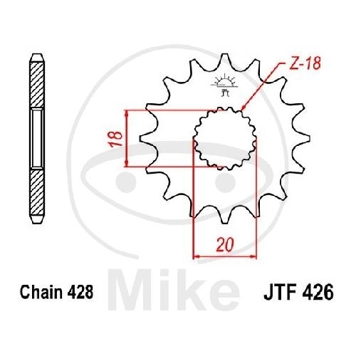 JT Sprockets Ritzel 15 Zähne Teilung 428 feinverzahnt Innendurchmesser 18/20mm F 426-15