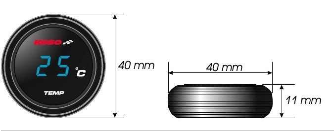 KOSO Coin-Thermometer mit ROTER Anzeige für Öl- oder Wassertemperatur 0-120° C mit Temperaturwarnung BA067R10