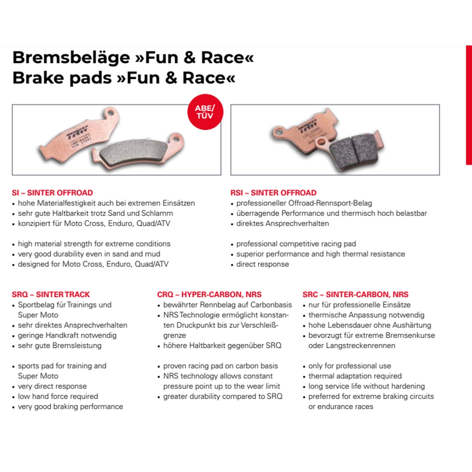 TRW MCB743RSI Bremsbeläge hinten für KTM EXC EXC-F SX SMR SX-F XC-W Husqvarna TE TC FE FC
