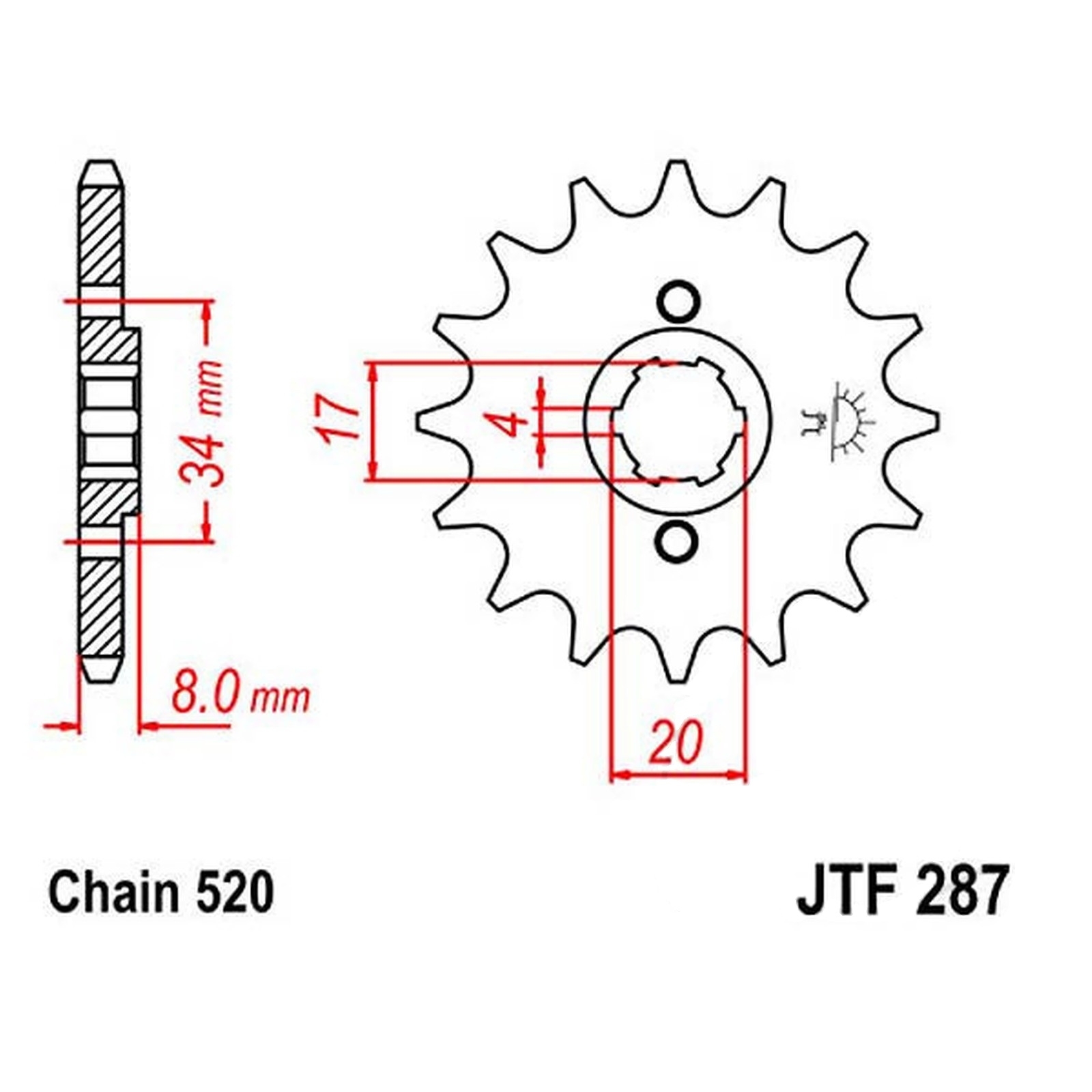 JT Ritzel 15Z Teilung 520 JT Sprockets JTF287.15