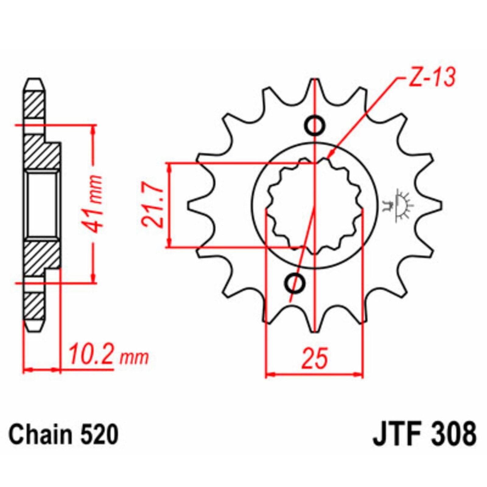 JT Ritzel 14 Zähne 520 Teilung feinverzahnt/ JTF308.14 JT Sprockets