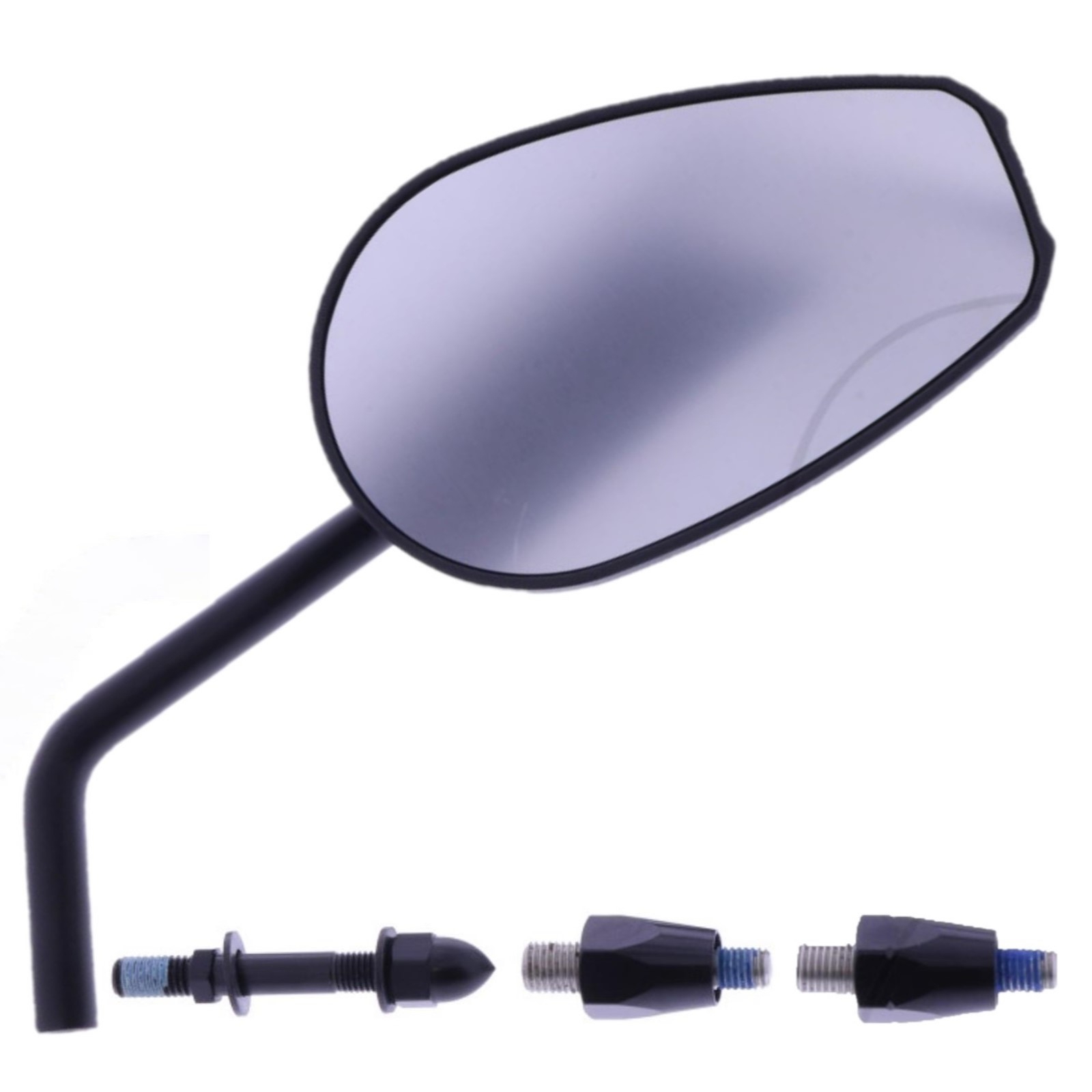 Spiegel universell für viele Fahrzeuge aus Aluminium in schwarz mit M10 Gewinde für die rechte Seite
