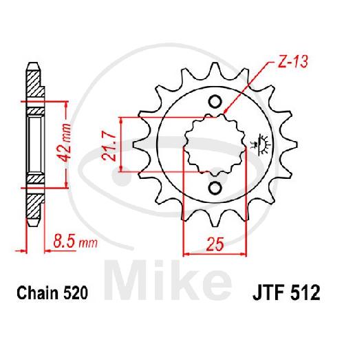 JT Sprockets Ritzel 16 Zähne 520 Teilung feinverzahnt  Innendurchmesser 21,6/25mm F 512-16