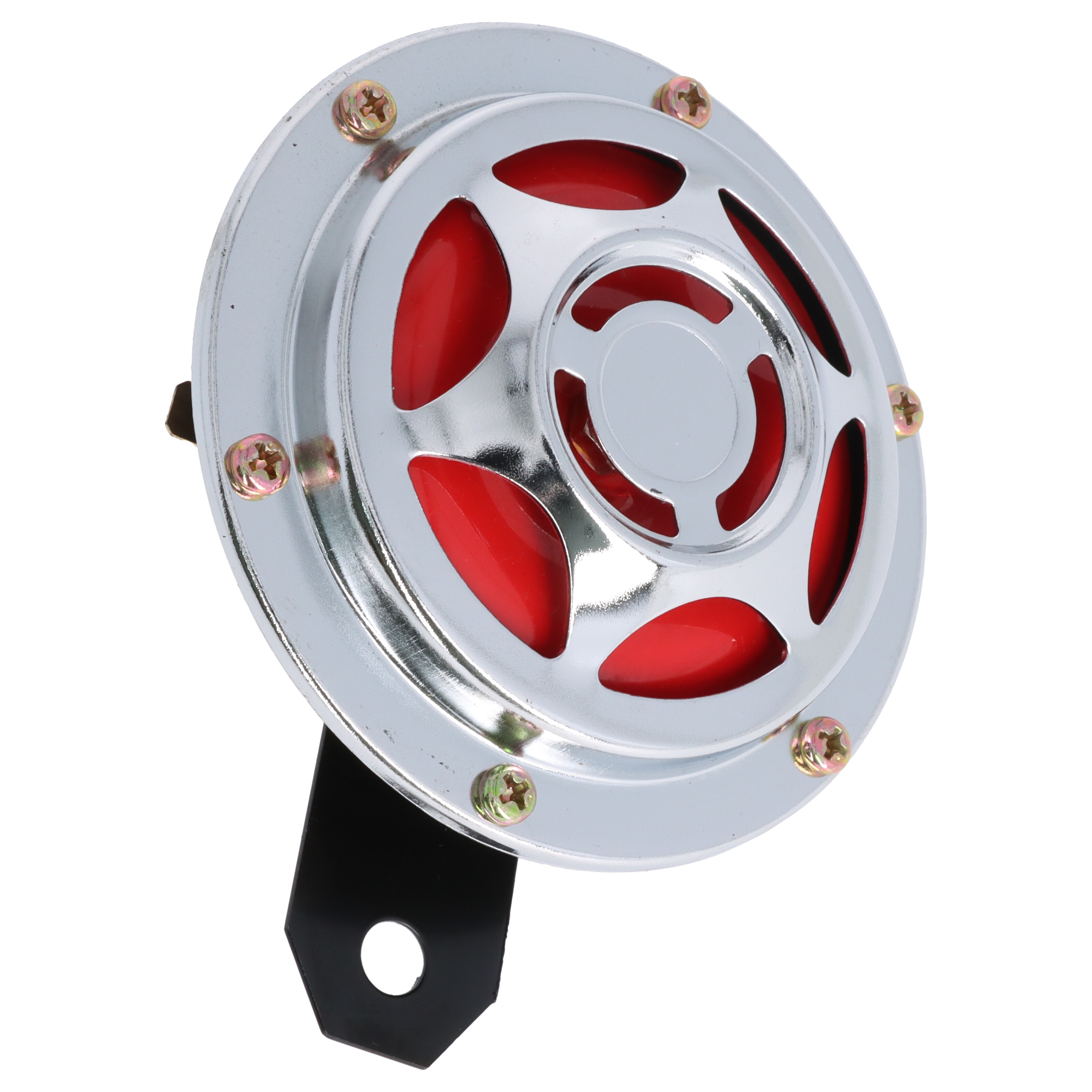 Motorrad Hupe chrom mit rotem Kern, 6 Volt, 100 mm