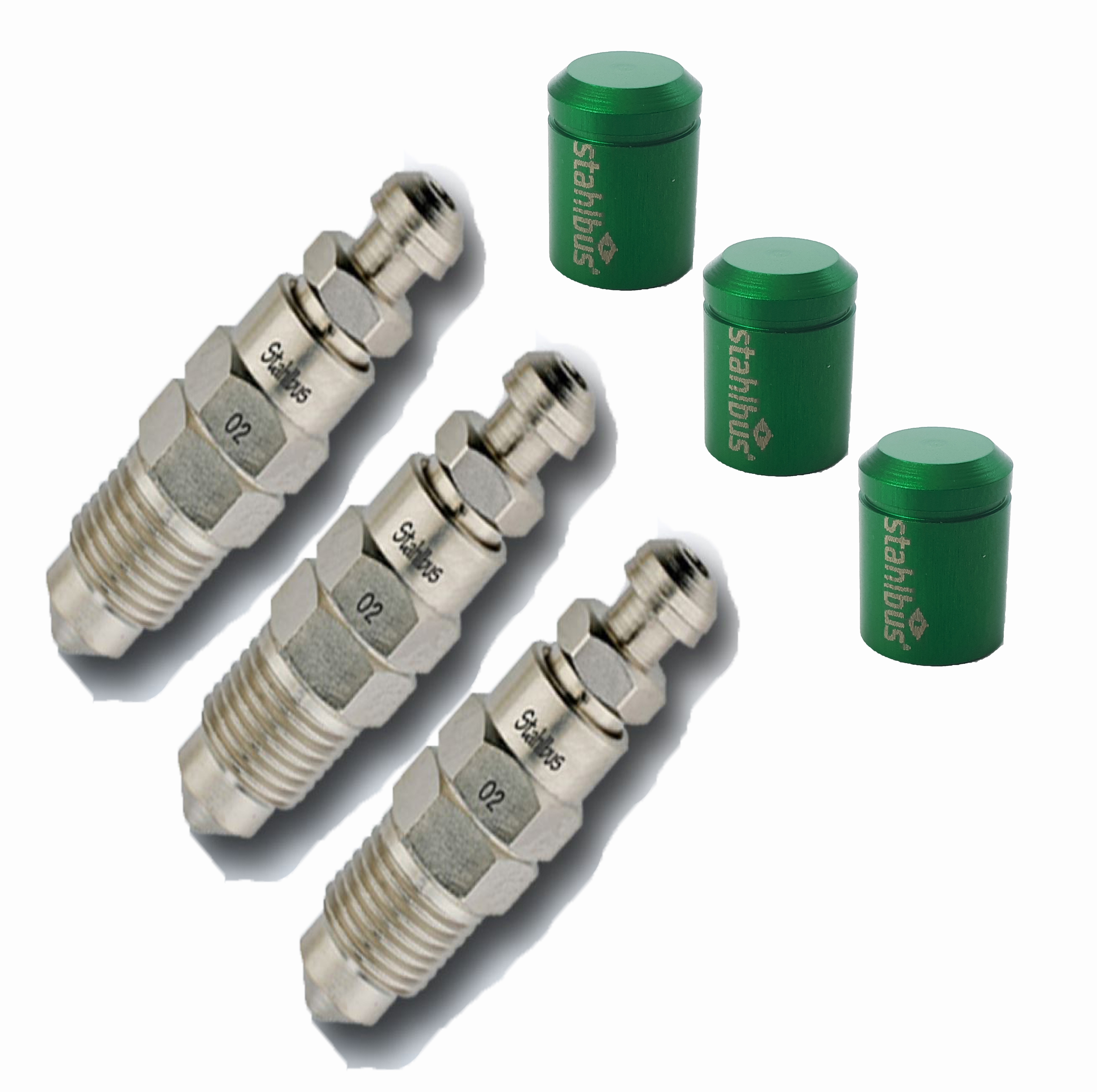 SB-110412 3x stahlbus Schnell-Entlüfterschraube M10x1.0x14mm + Ventilkappe Grün