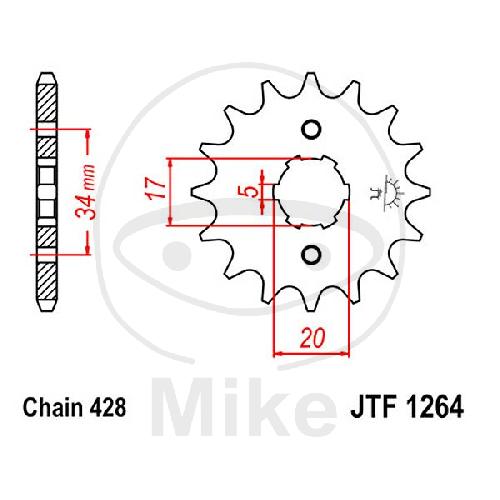 JT Sprockets Ritzel 15 Zähne Teilung 428 grobverzahnt Innendurchmesser 17/20mm F 1264-15