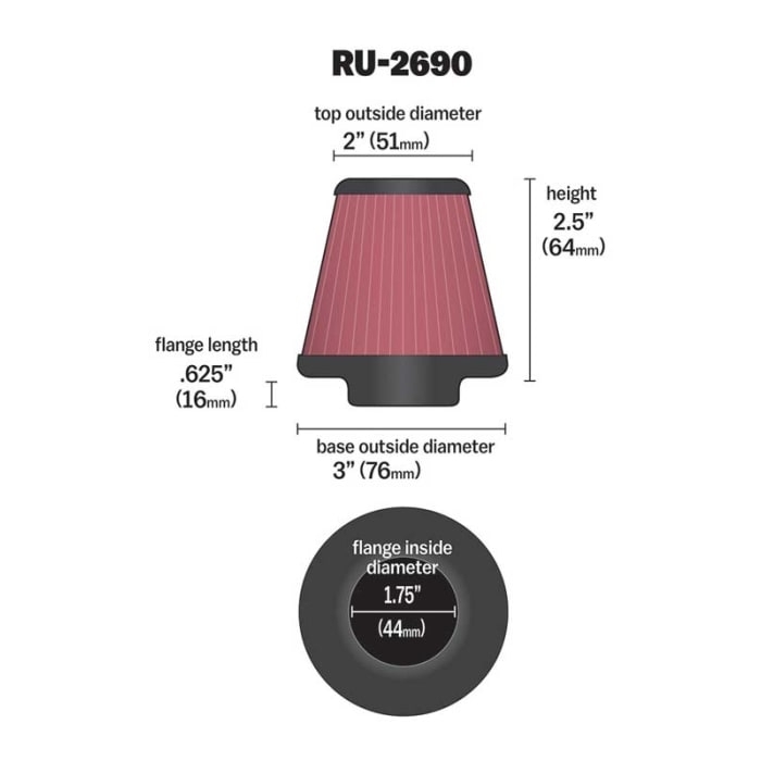 K&N UNIVERSAL Sport Luftfilter RU-2690 Flansch 44 mm